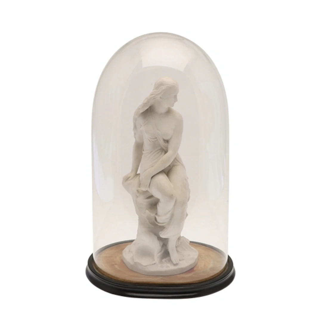 LARGE PARIAN FIGURE & GLASS DOME - 'MIRANDA'. A classical st...