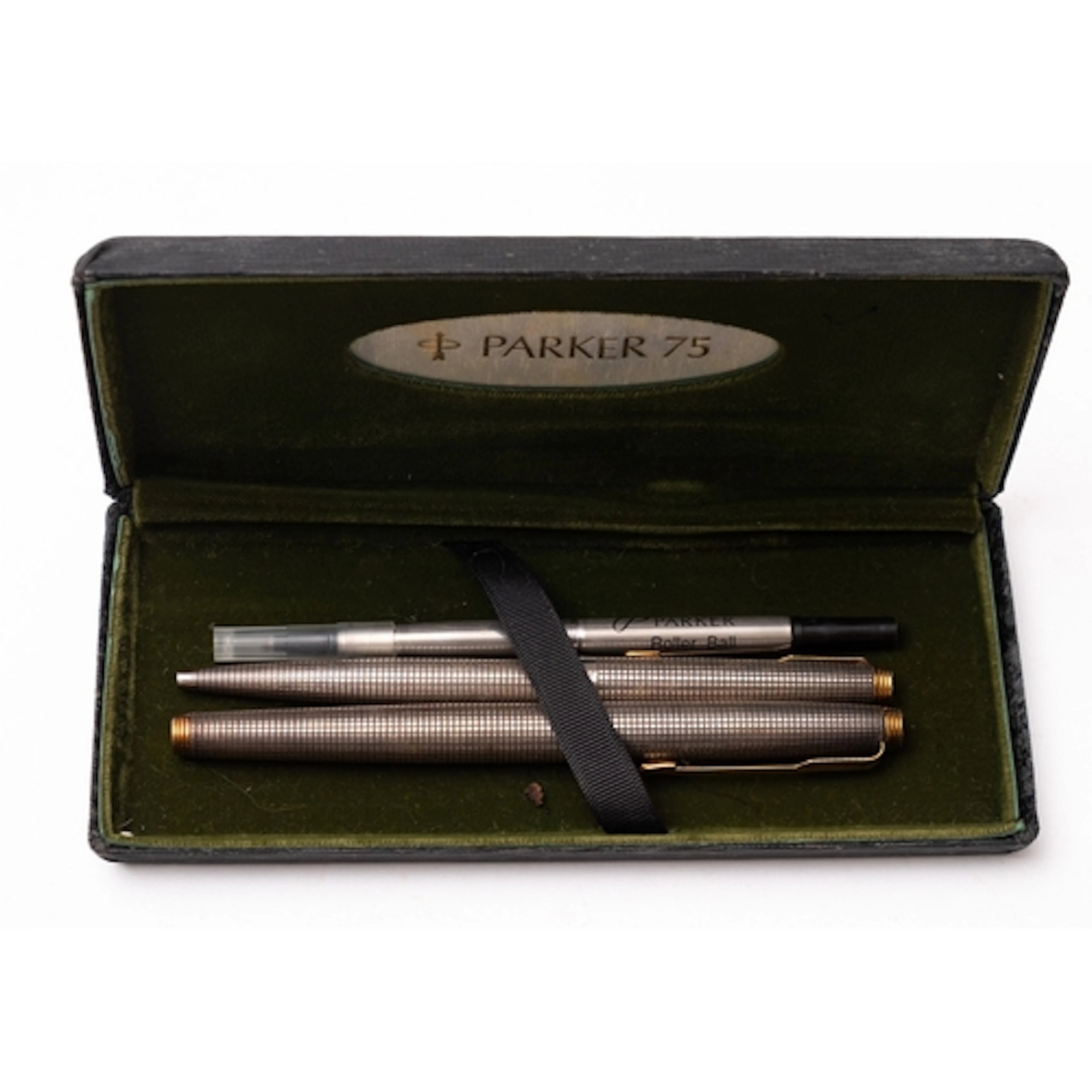 A Parker 75 sterling silver converter fountain pen and ball ...
