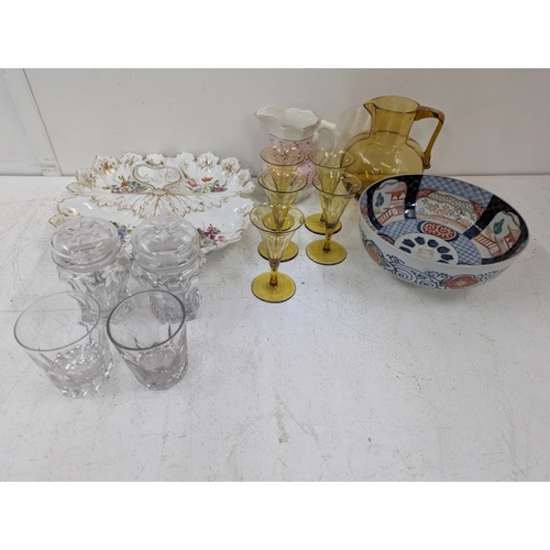 Ceramics and glass to include a 19th century floral painted ...