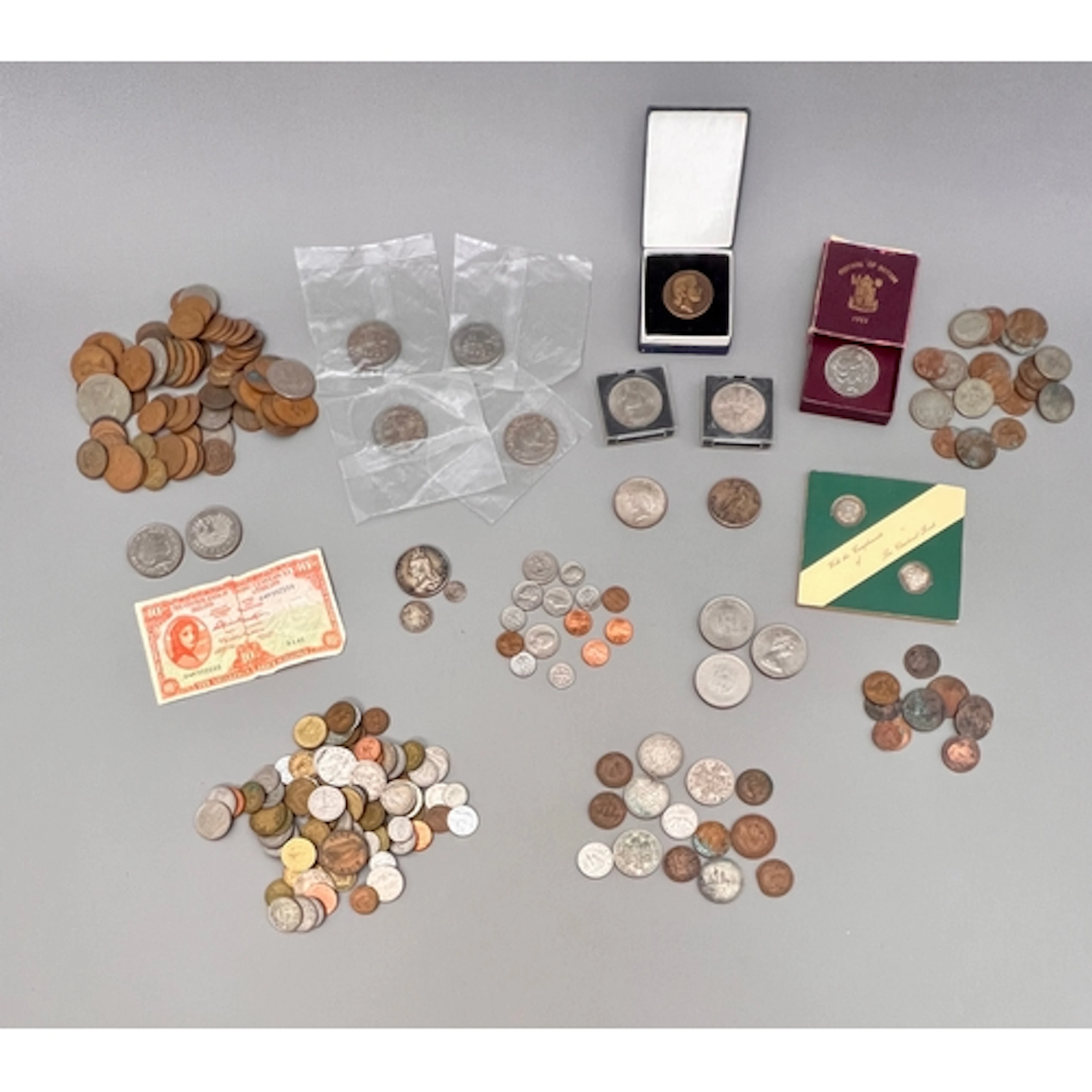 A box of GB and world coins, mostly early to mid-20th centur...