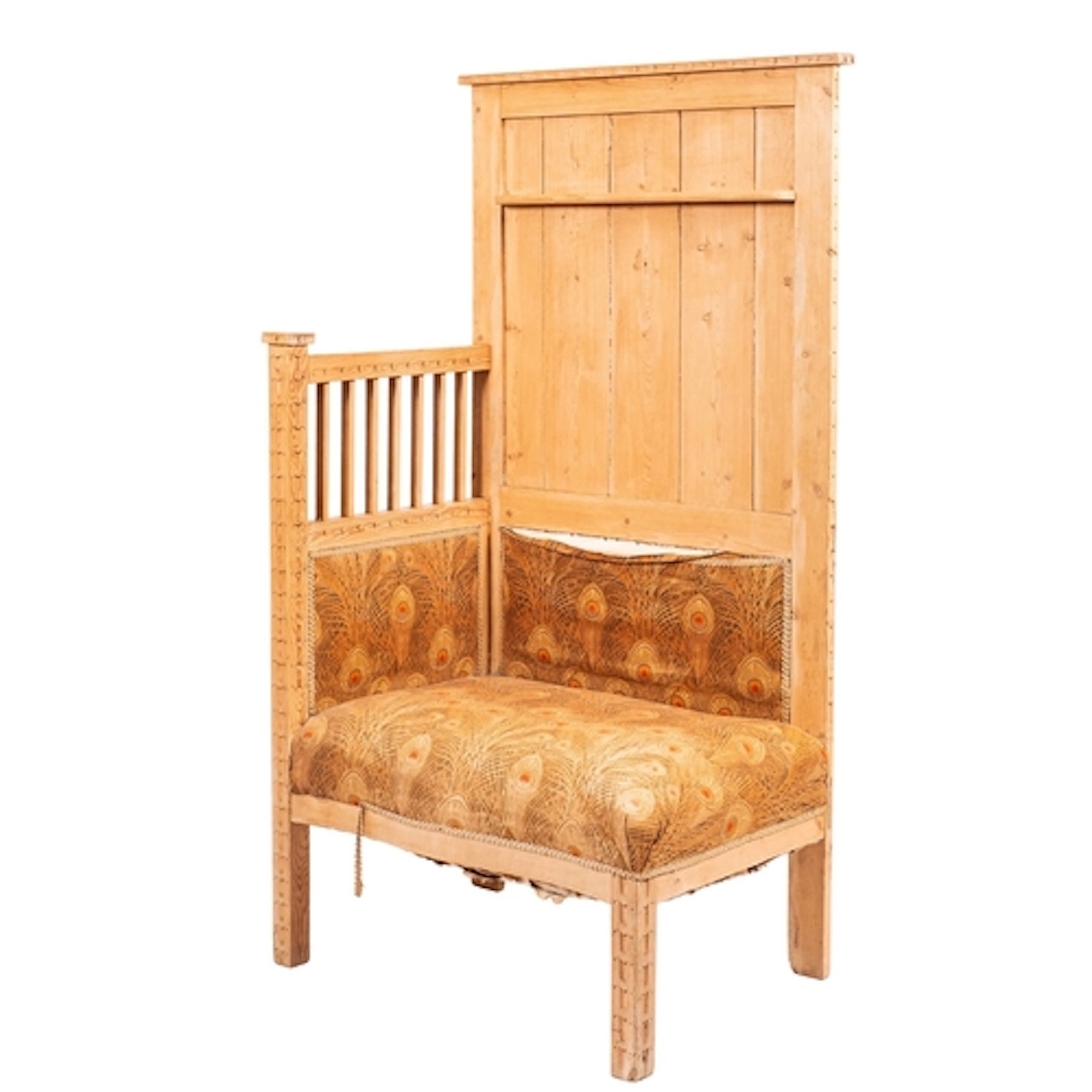 A pine and upholstered corner settle, in Arts & Crafts taste...