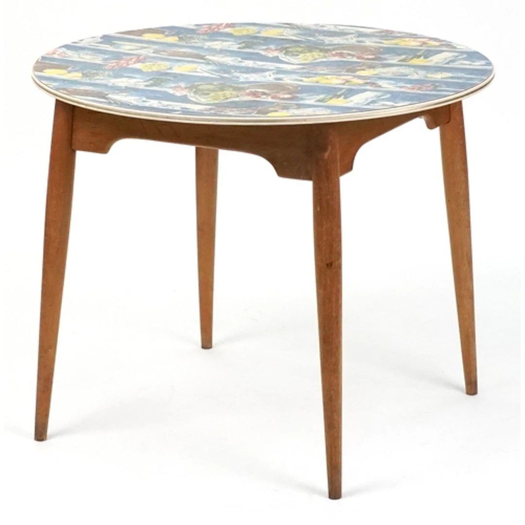 Mid century circular breakfast table with laminate top, rais...