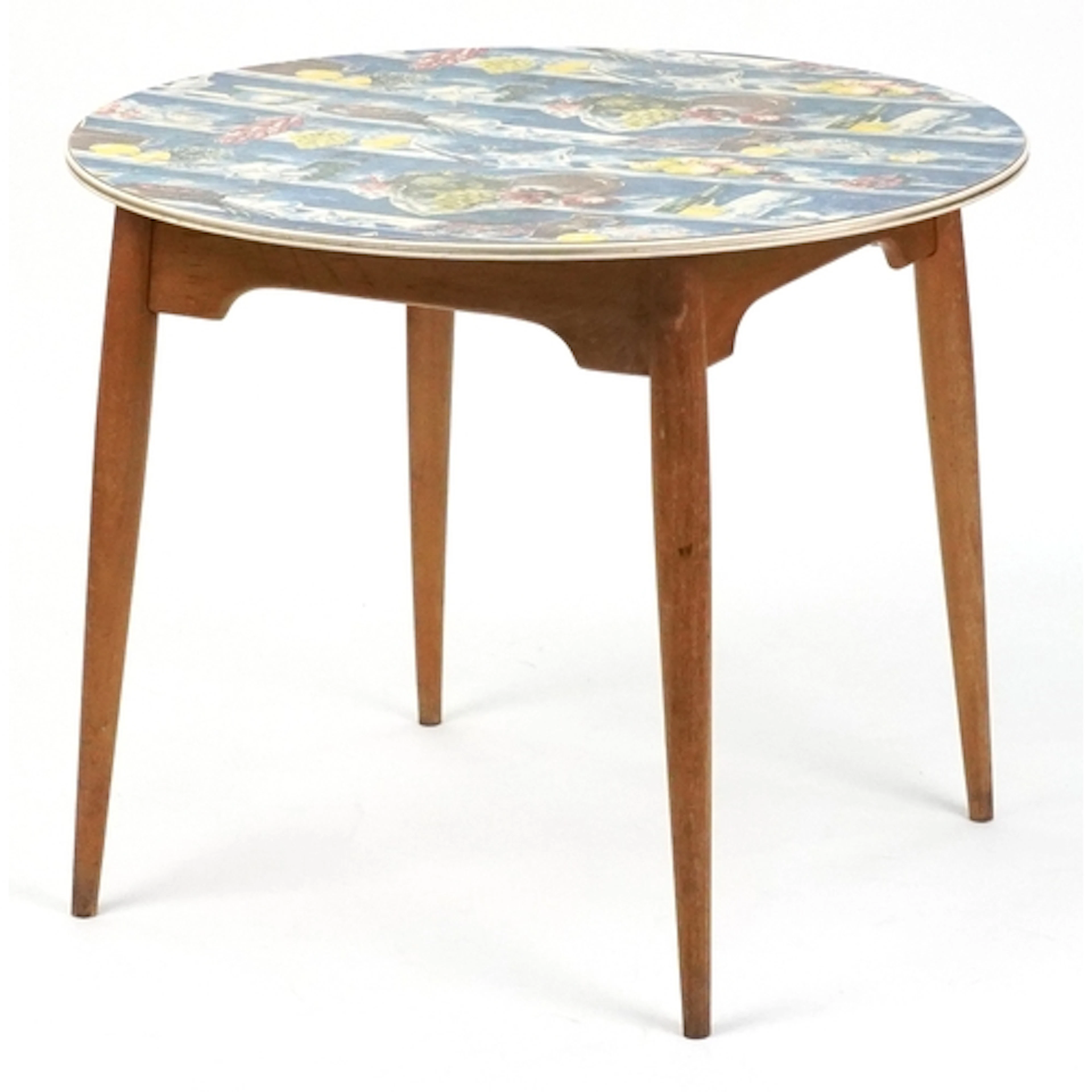 Mid century circular breakfast table with laminate top, rais...