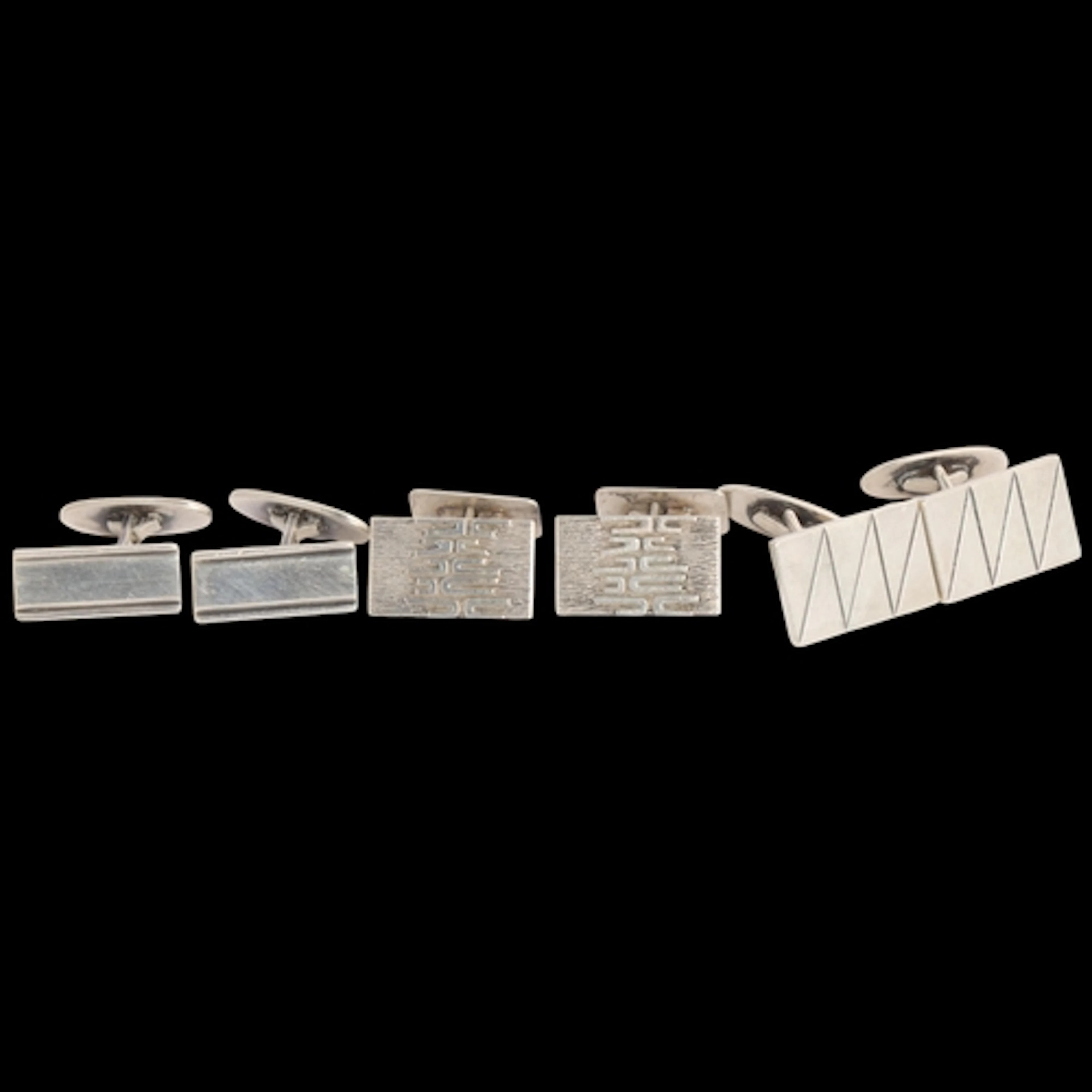 3 pairs of Danish modernist silver abstract cufflinks, maker...