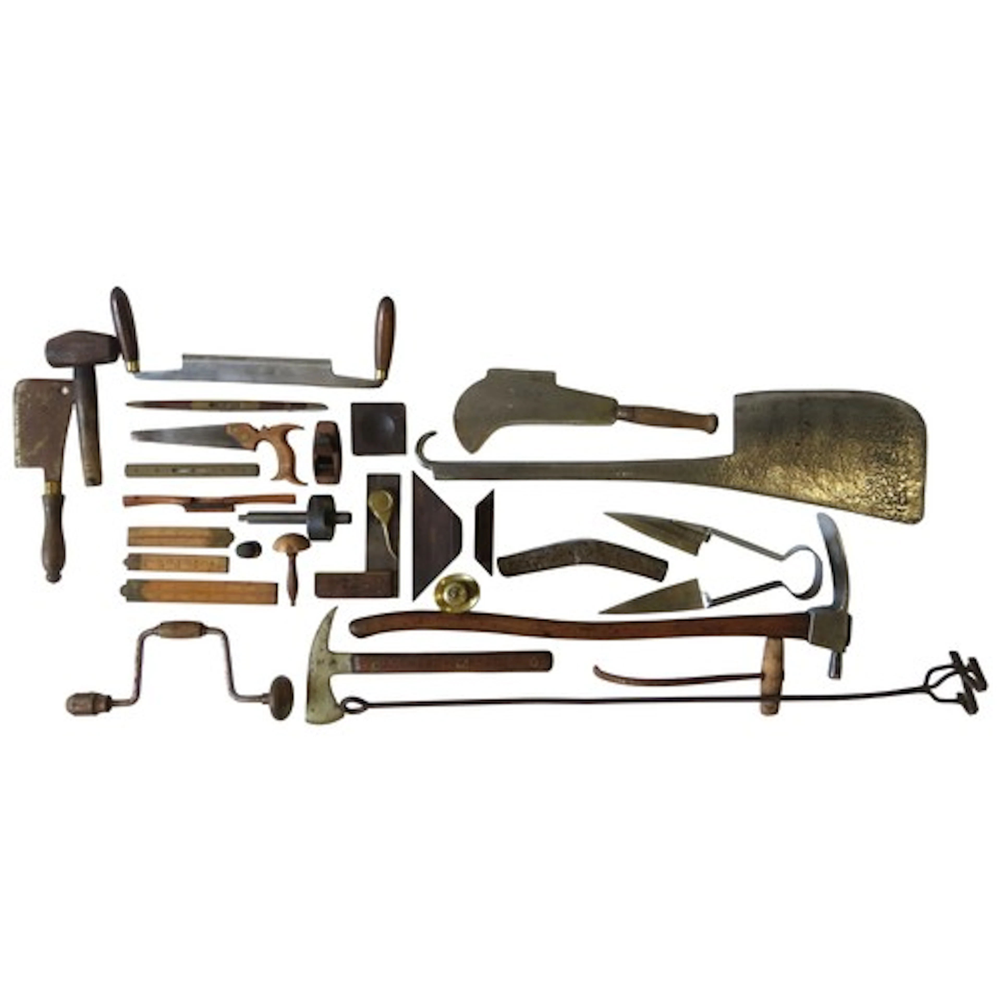 A MIXED GROUP OF VINTAGE WOOD WORKING TOOLS AND AGRICULTURAL...