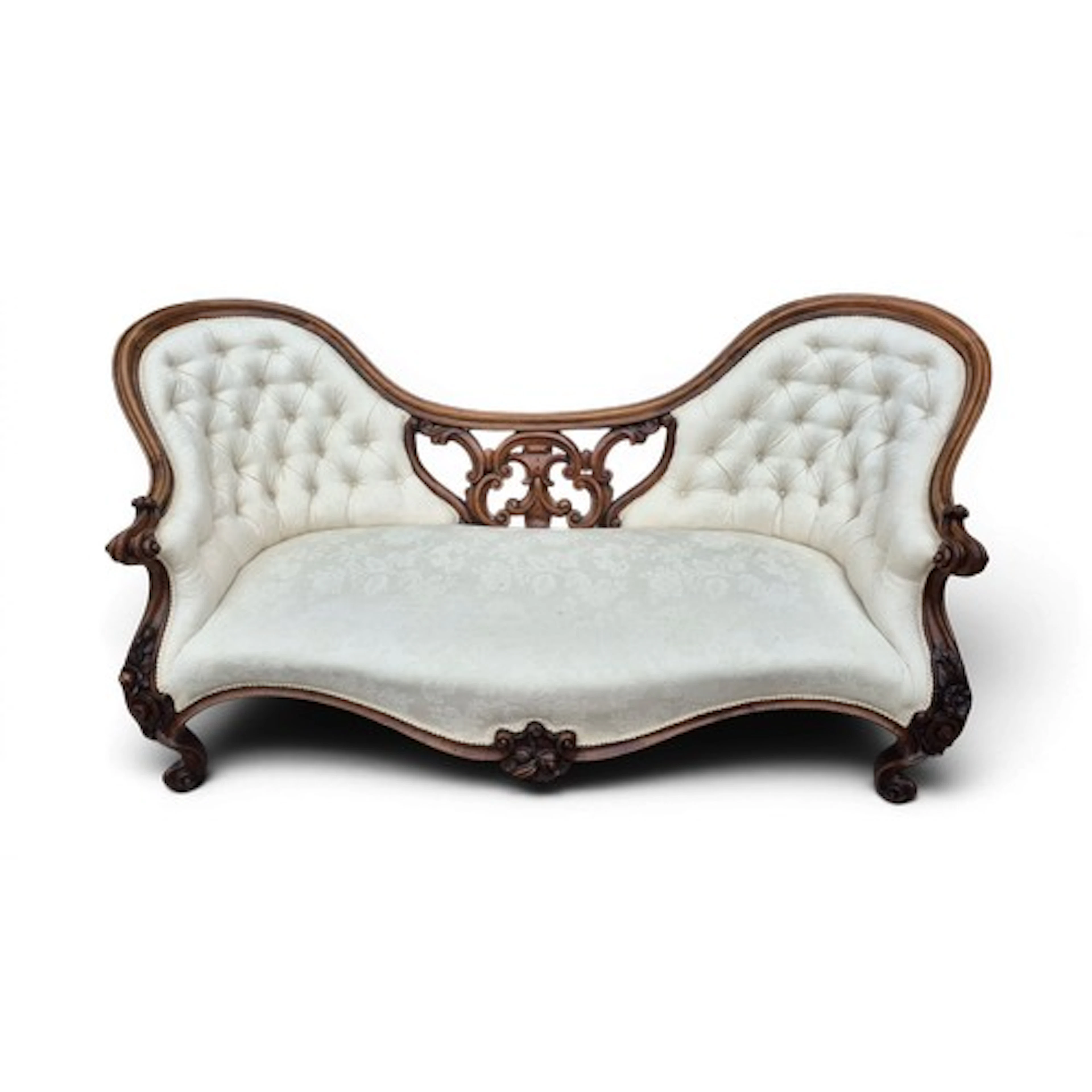 A Victorian serpentine fronted double ended sofa on cabriole...