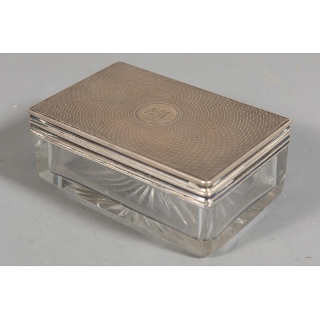 Victorian cut glass vanity box, the silver top by Halst...