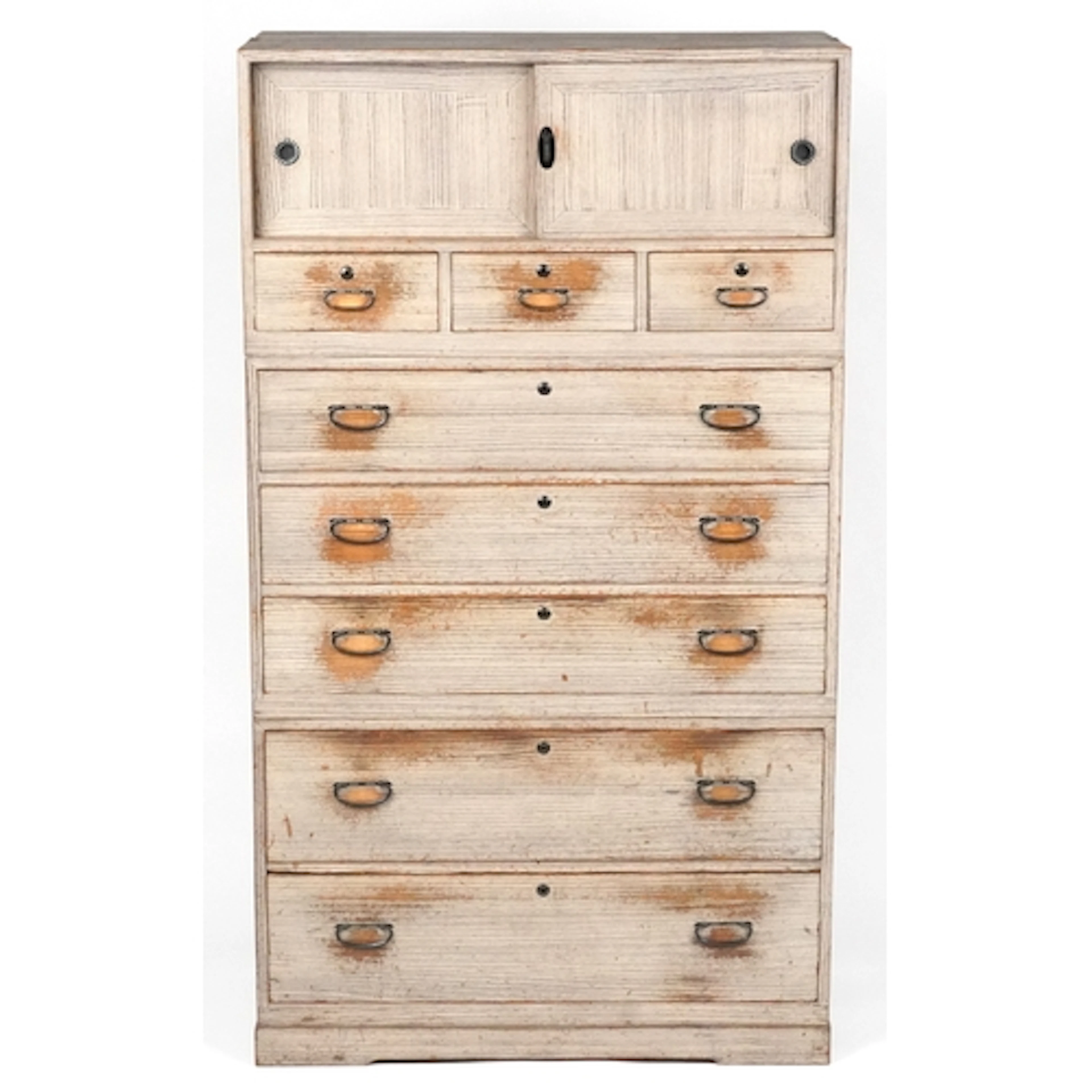 Japanese tansu style three section storage chest fitted with...