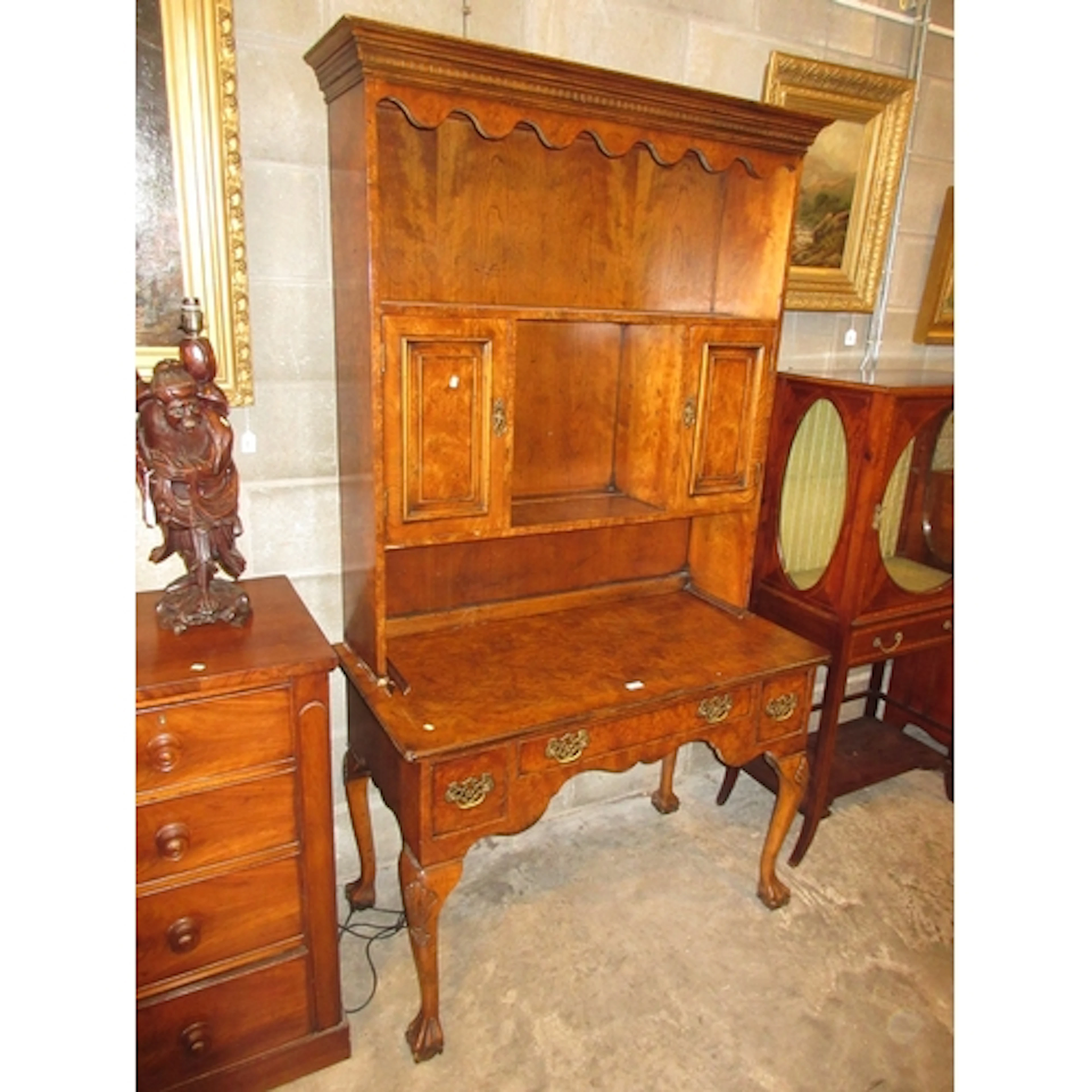 Antique Style Burr Walnut Dresser, 112x54x201cm h