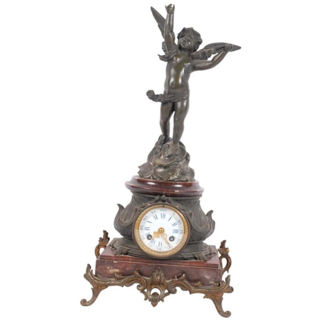 A Continental Antique 2-train mantel clock, with enamel dial...