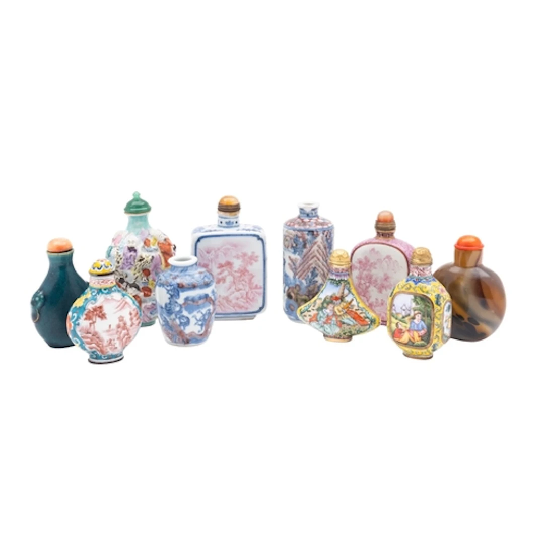 A collection of ten Chinese porcelain, enamel and hardstone ...