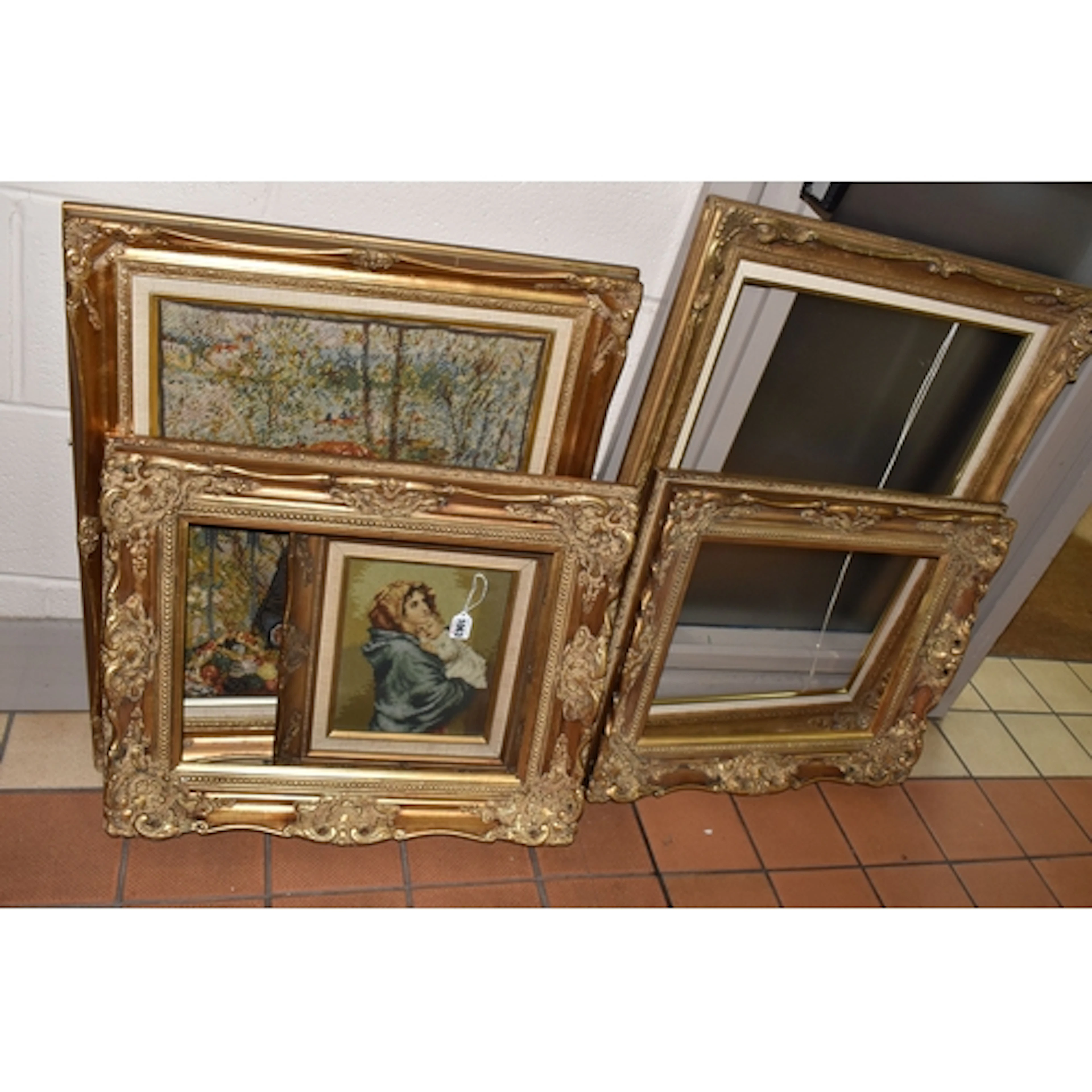 HAND SEWN NEEDLEWORK PICTURES AND PICTURE FRAMES, comprising...