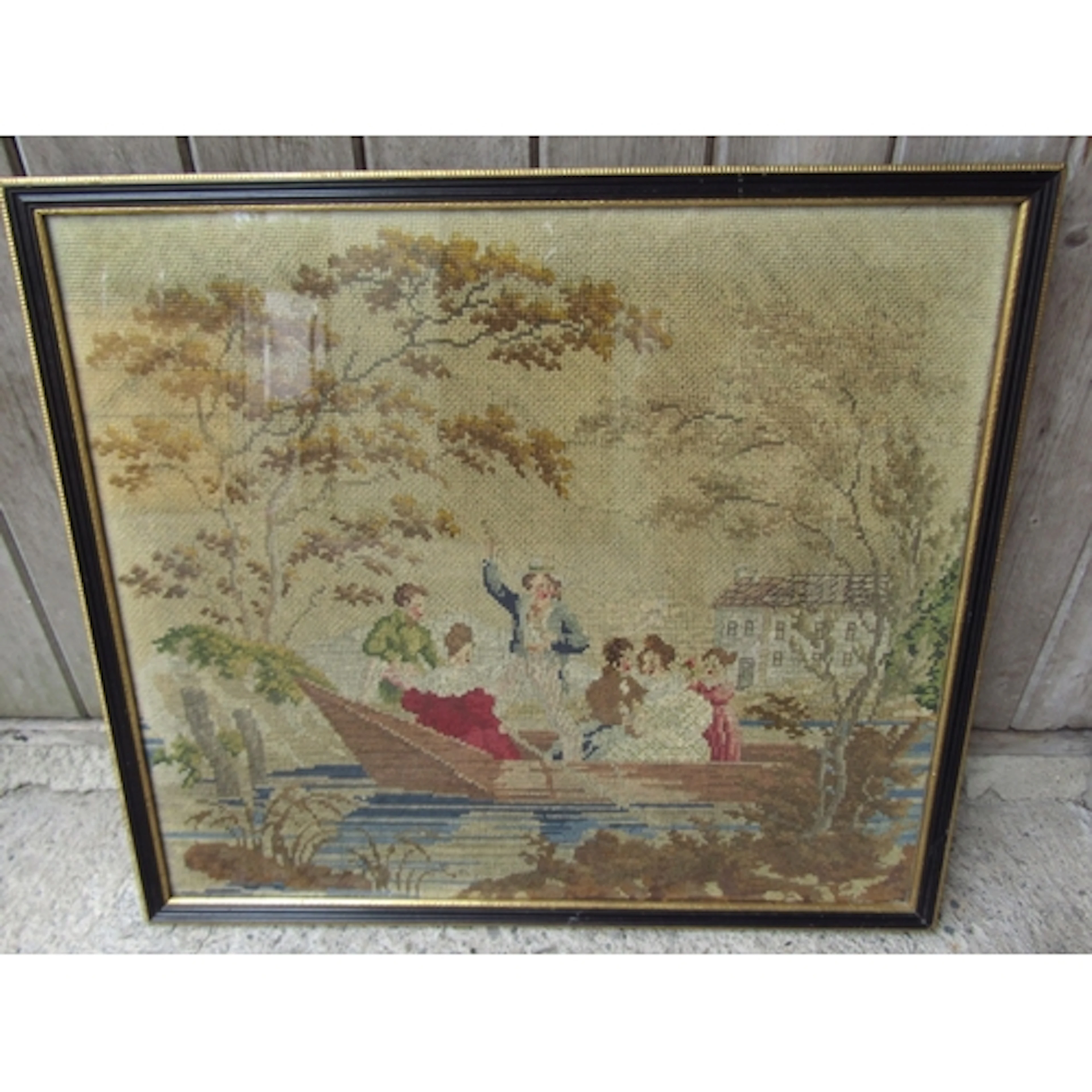 Antique Needle Point Panel Framed and Glazed Approximately 2...