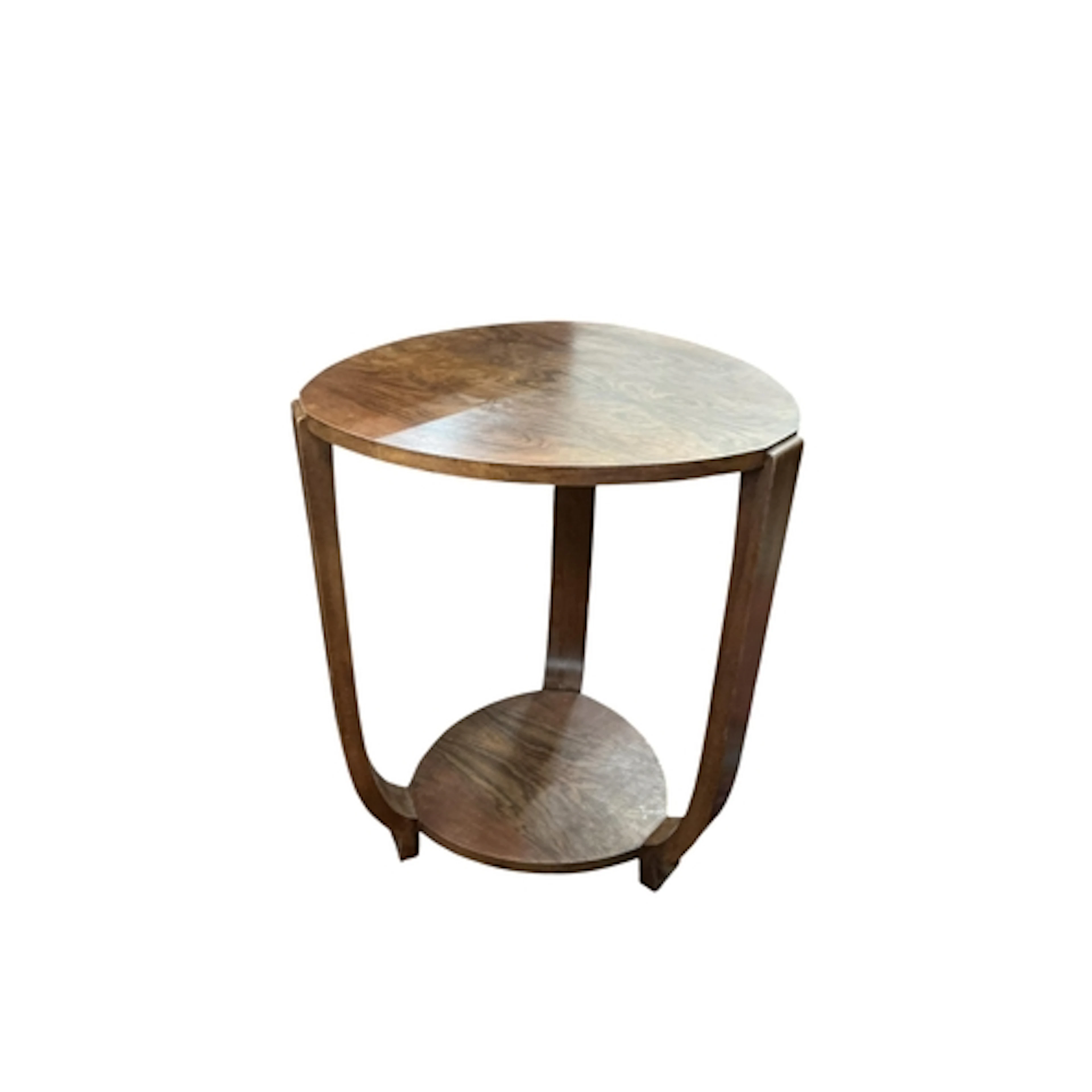 An Art Deco figured walnut occasional table, diameter 60cm, ...