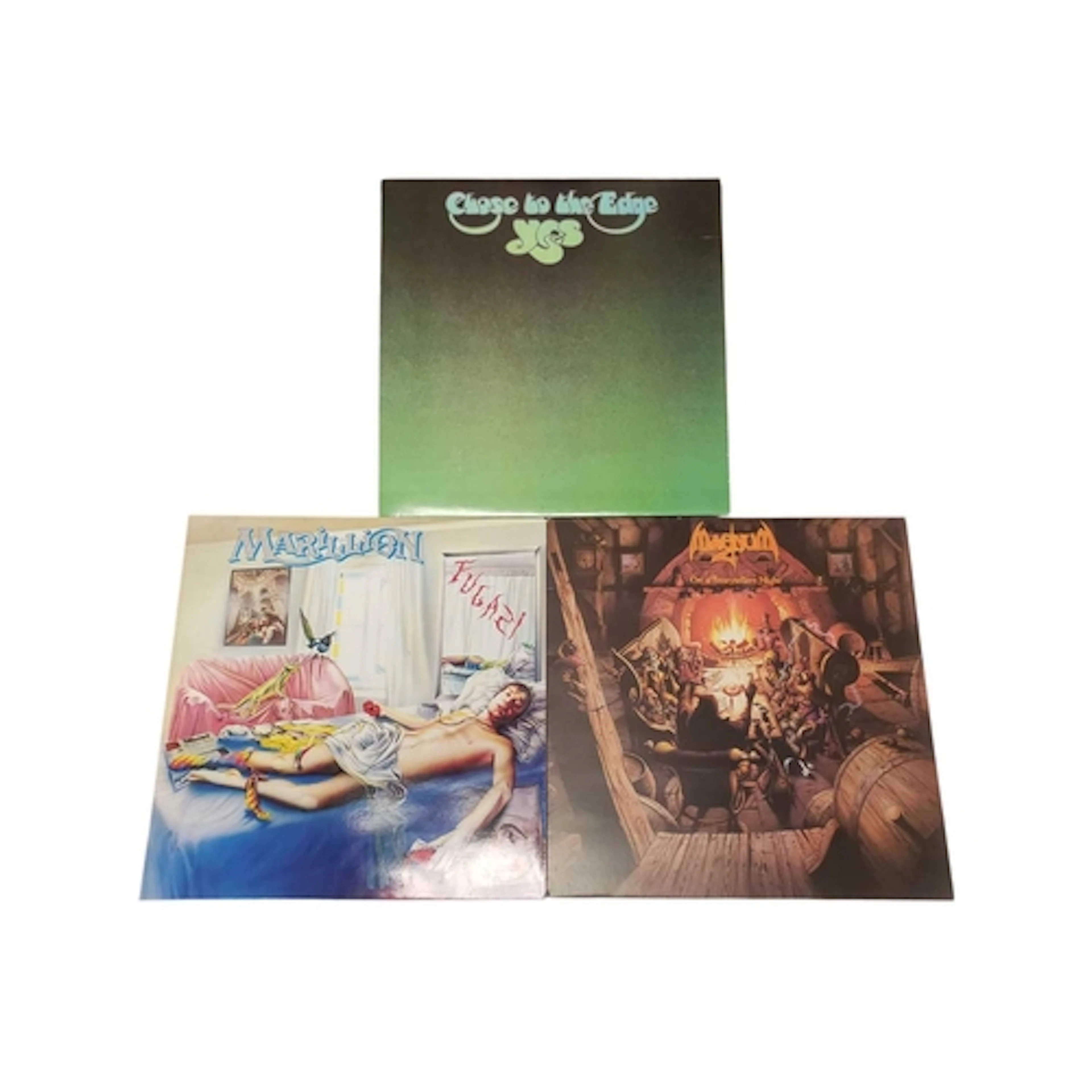 Collection of three 1970s / 80s prog rock LP vinyl records. ...