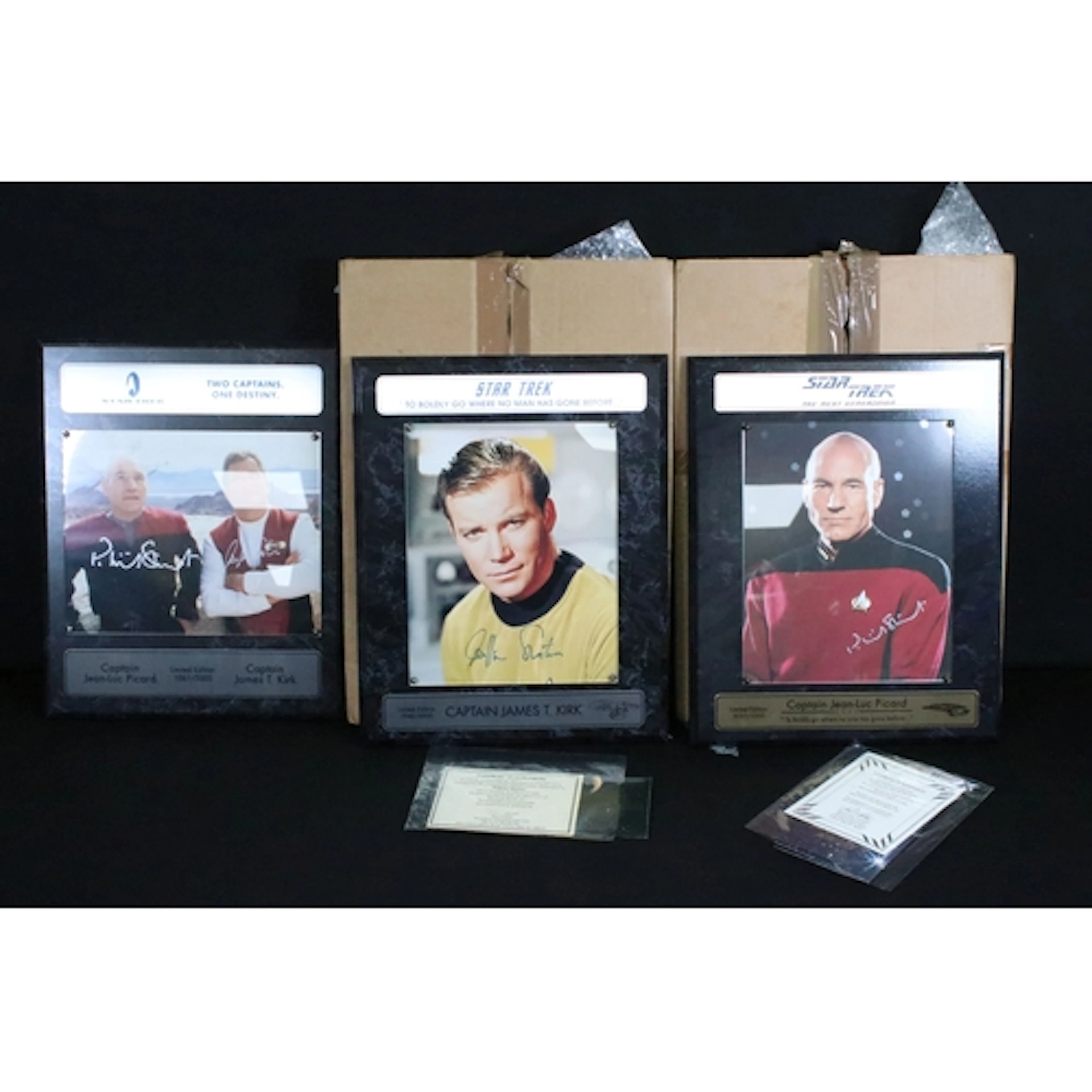 Three signed ltd edn Star Trek plaques, featuring Captain Ja...