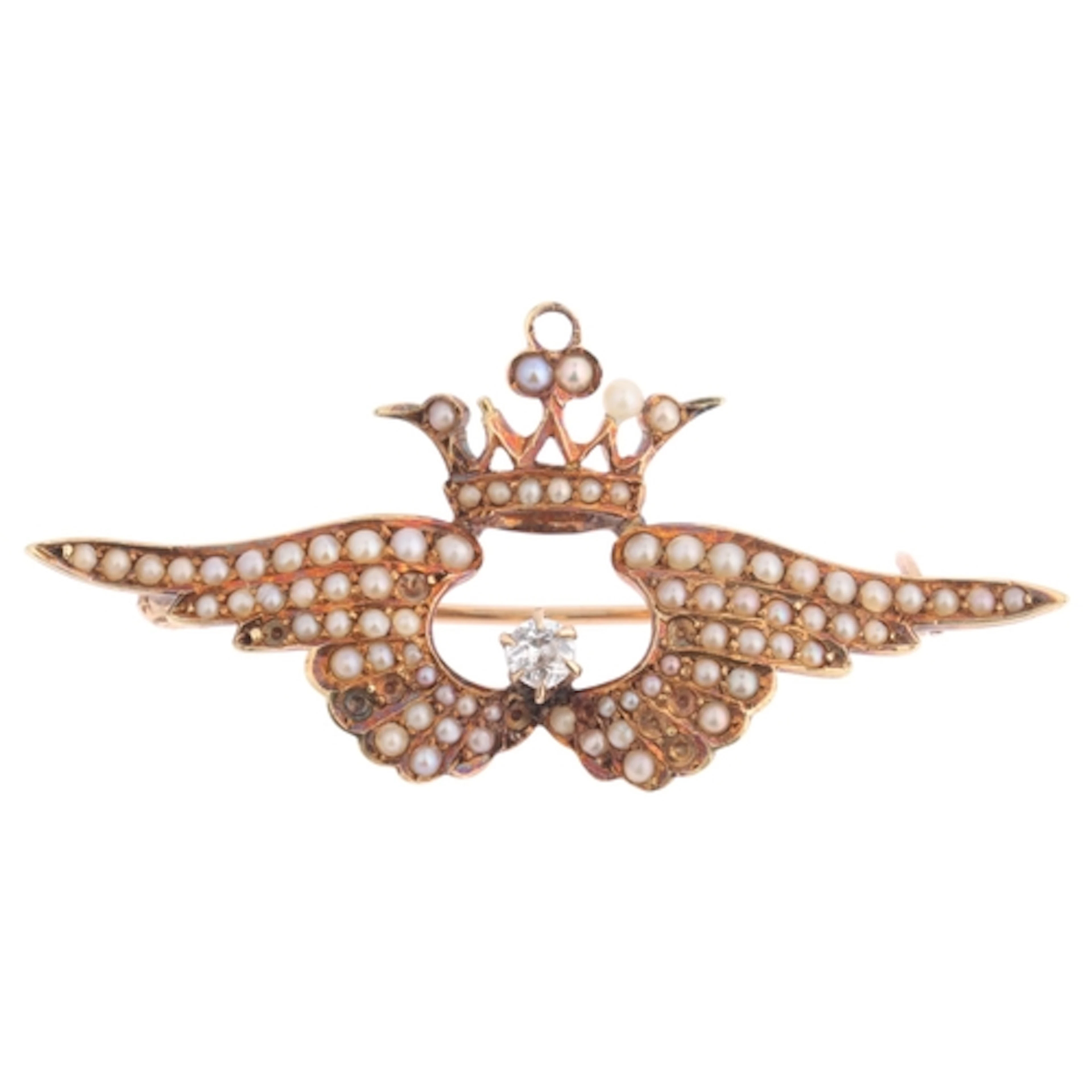 An Antique 14ct gold pearl aviation sweetheart brooch, circa...