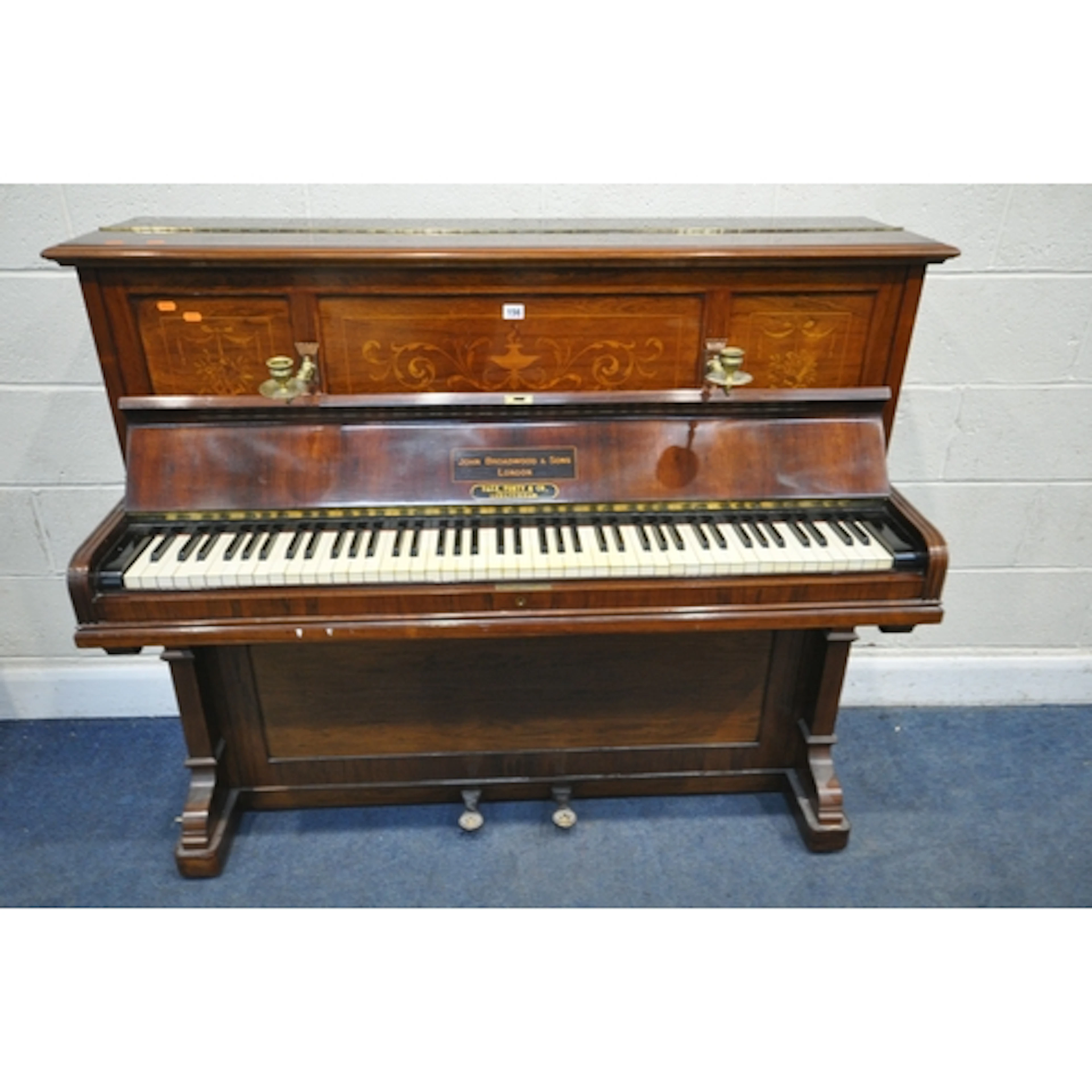 A JOHN BROADWOOD & SONS, LONDON ROSEWOOD UPRIGHT PIANO, seri...