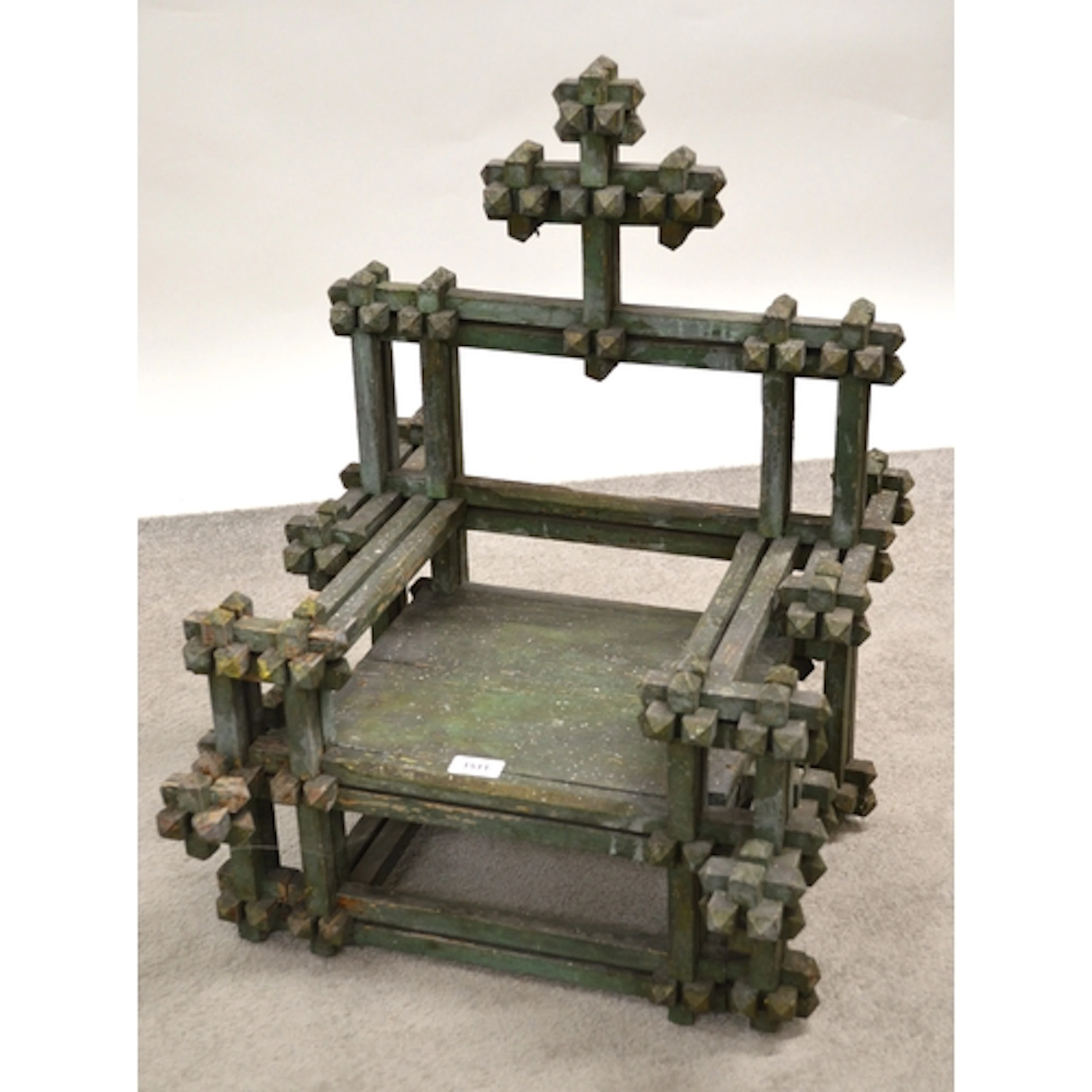 Unusual 19th Century Tramp Art type child's chair, with a cr...