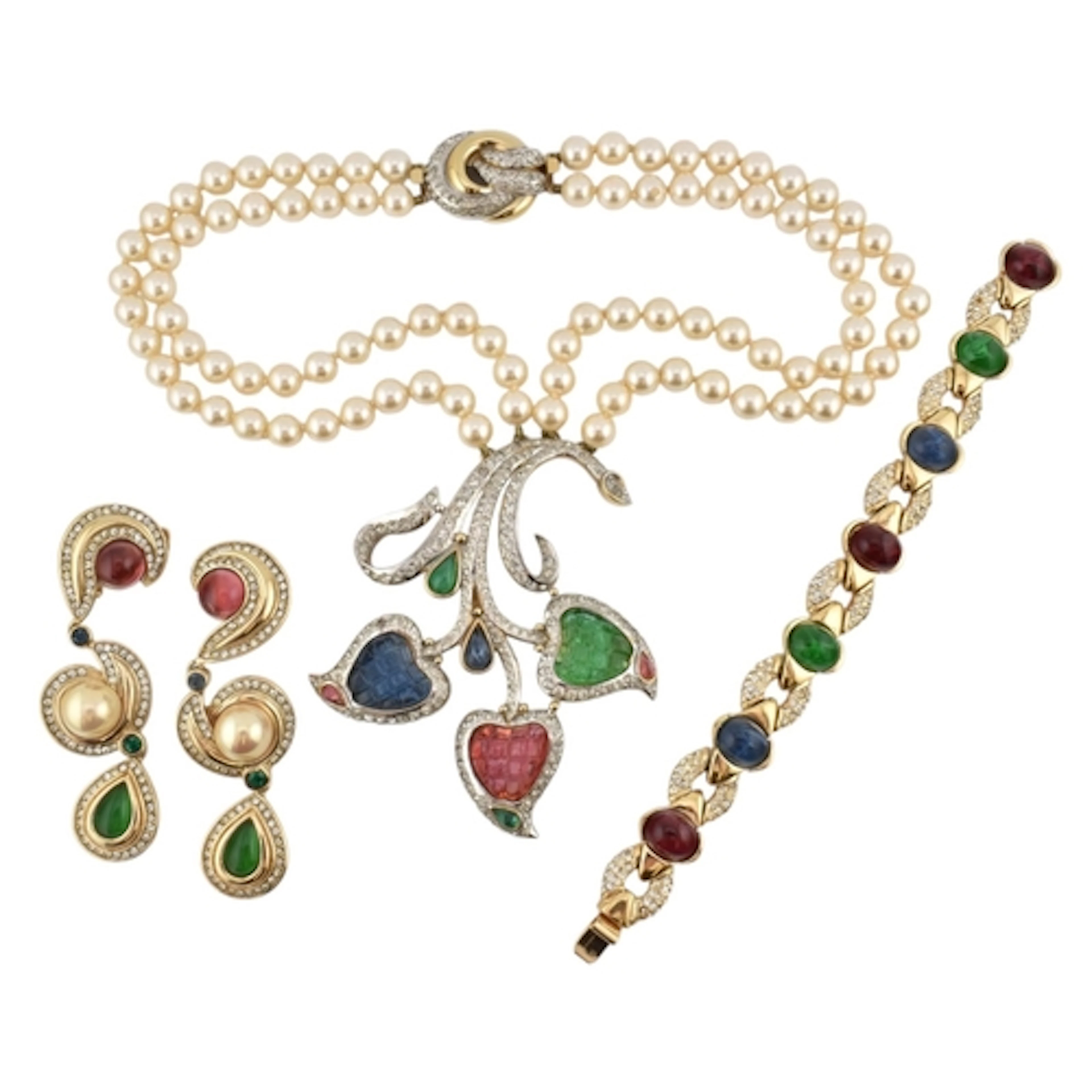 Italian vintage gold tone necklace, earrings and tennis brac...