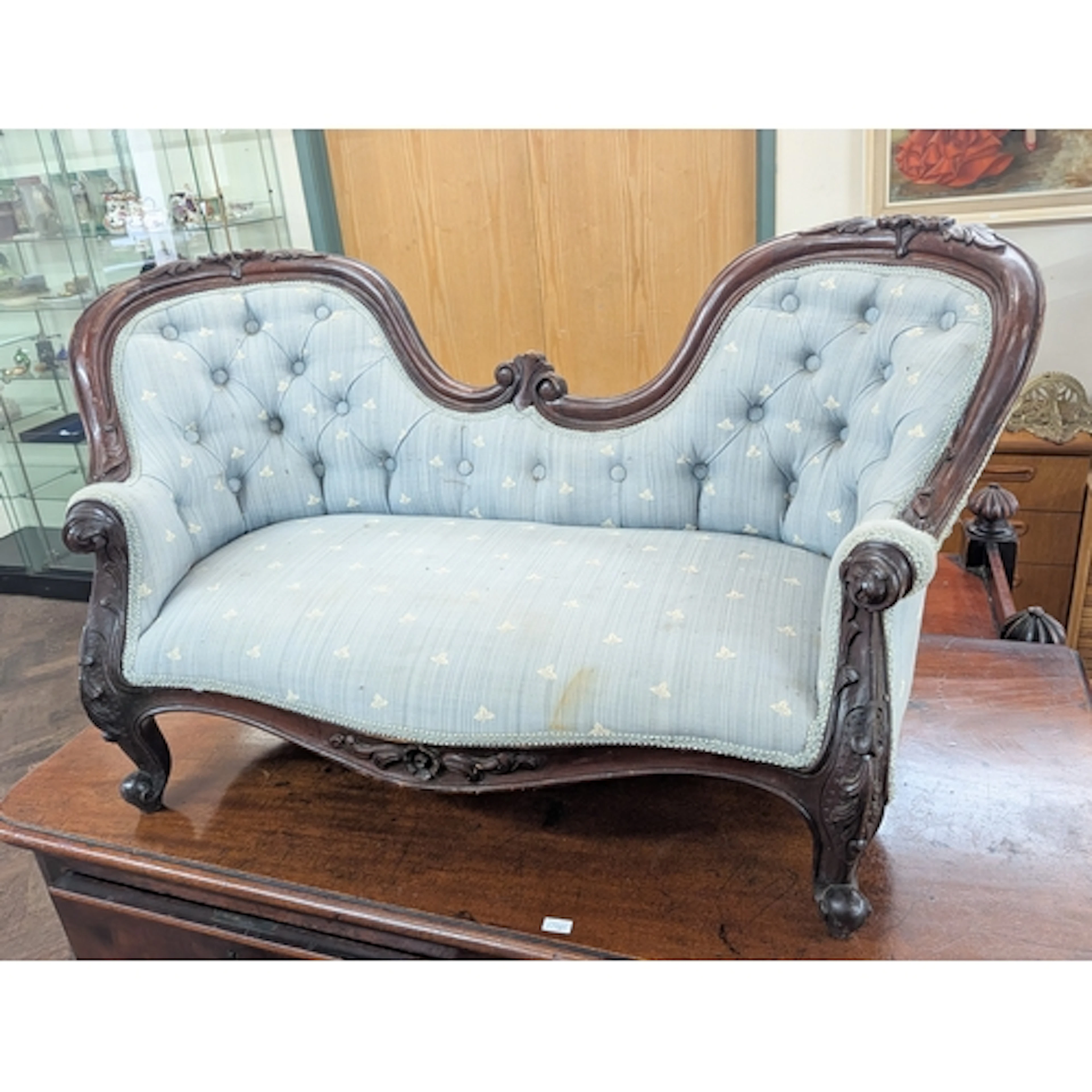 A miniature mahogany framed chaise longue, ideal for display...