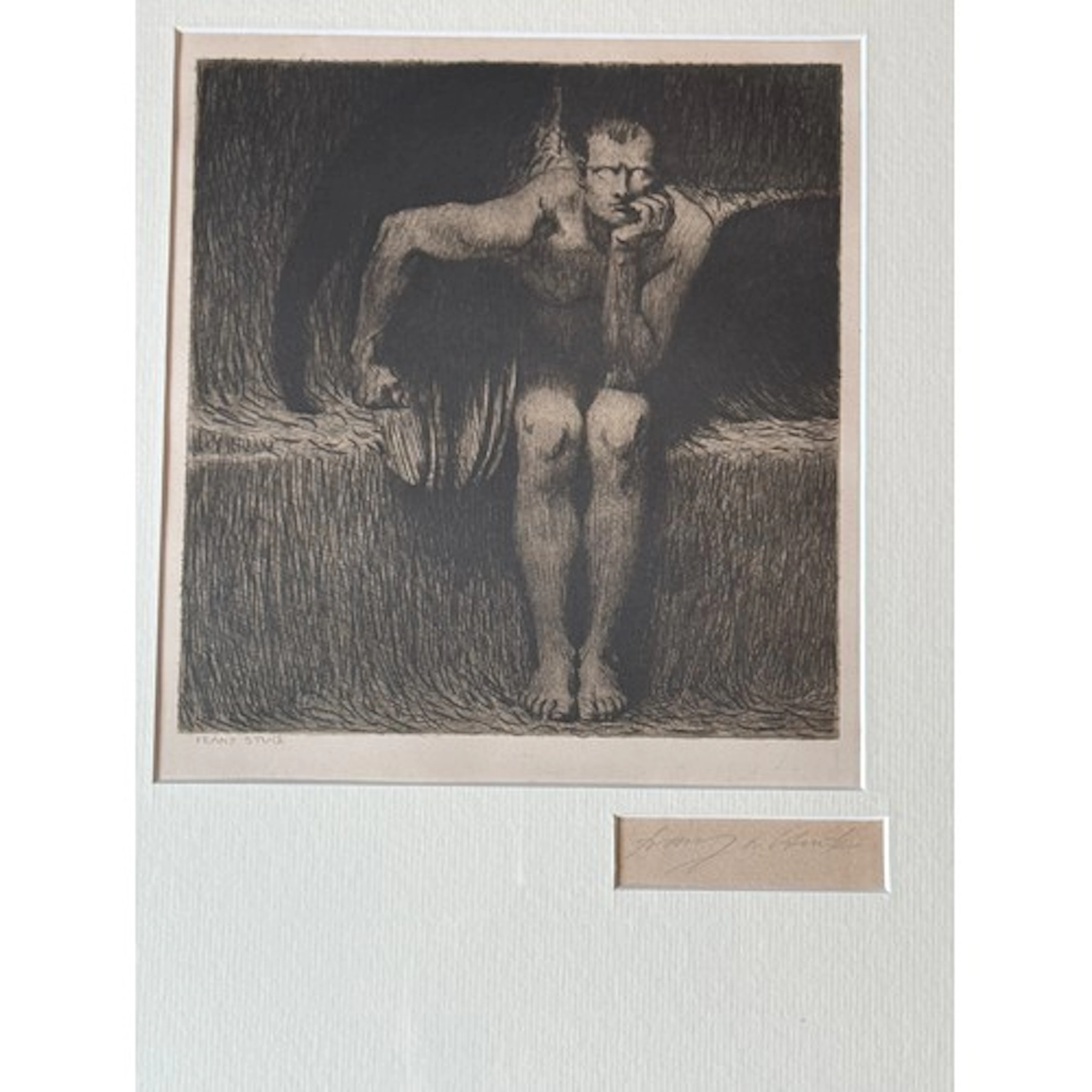 Franz von Stuck (German 1863-1928) signed etching, ‘Lucifer’...