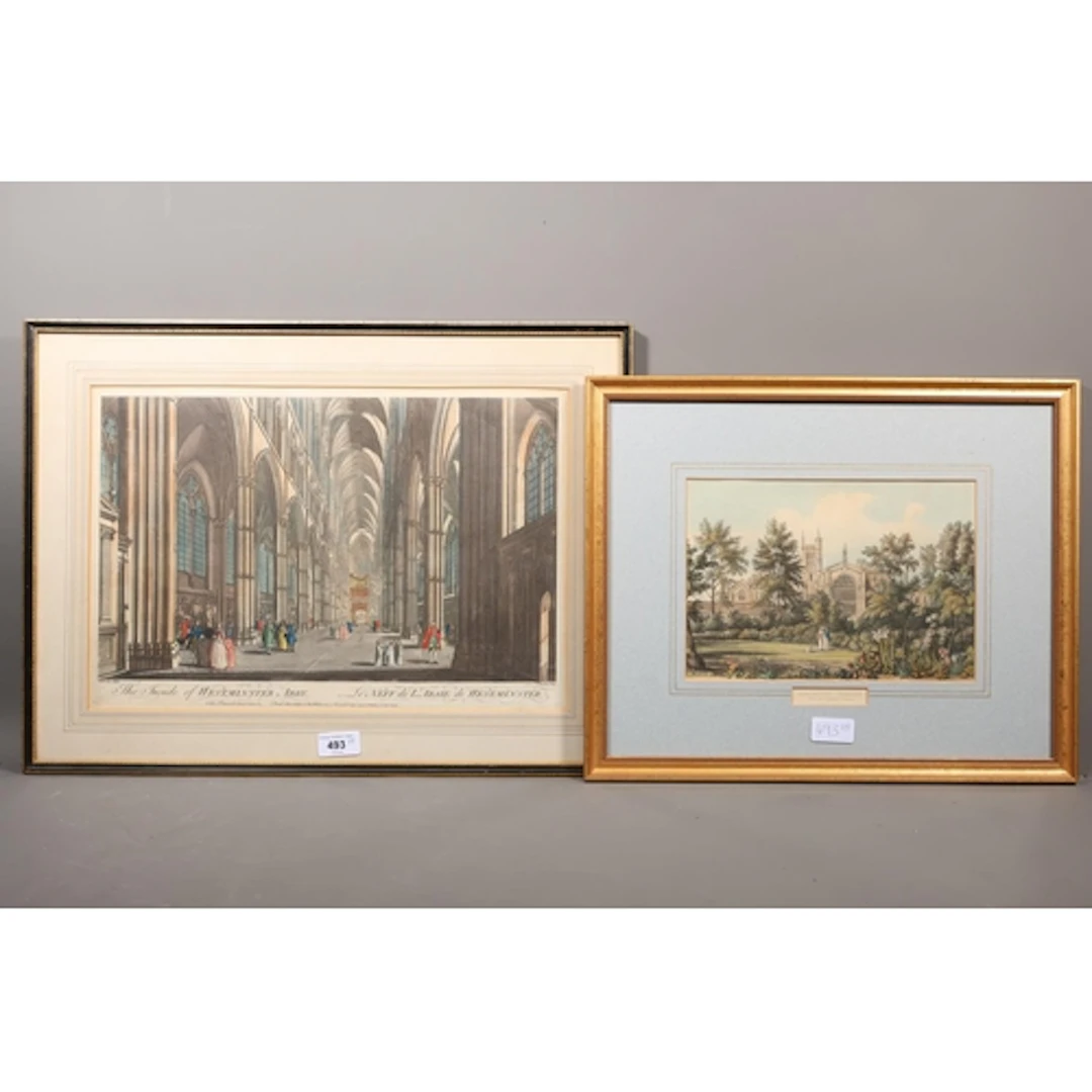 T BOWLES, The Inside of Westminster Abby, coloured engraving...