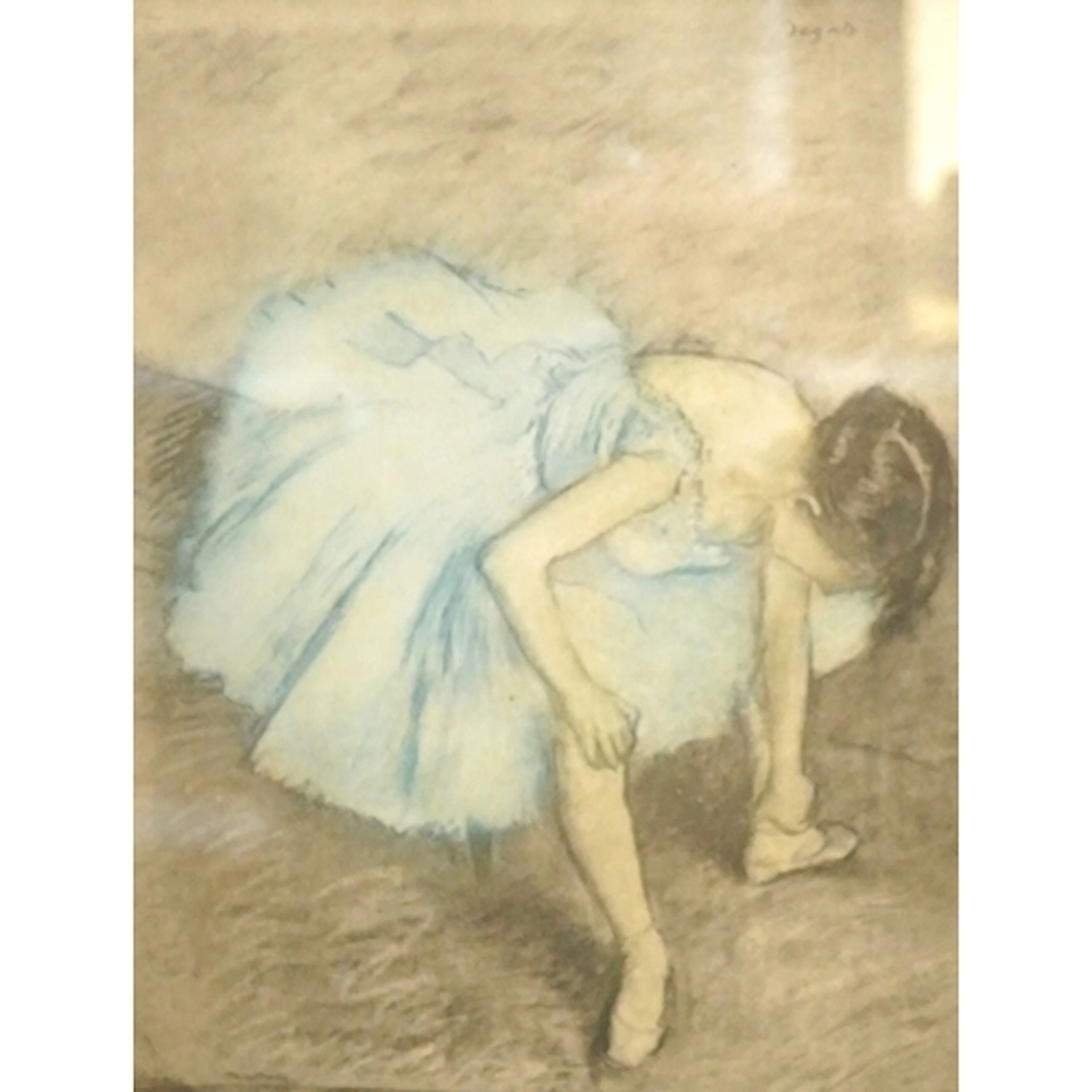 After Edgar Degas (French, 1834-1917), a ballerina tying her...