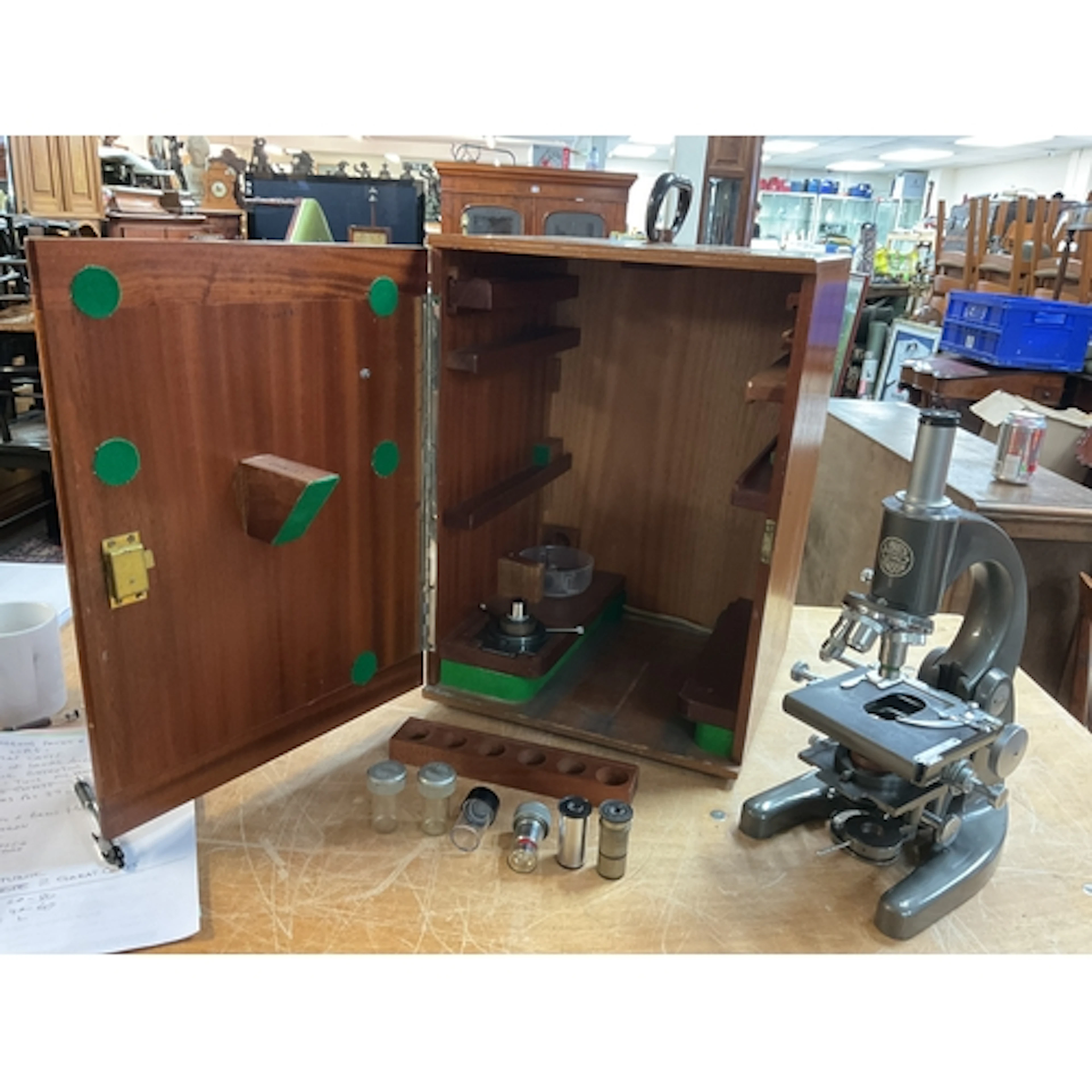 Large boxed C Baker microscope model 2344 with extra lenses ...