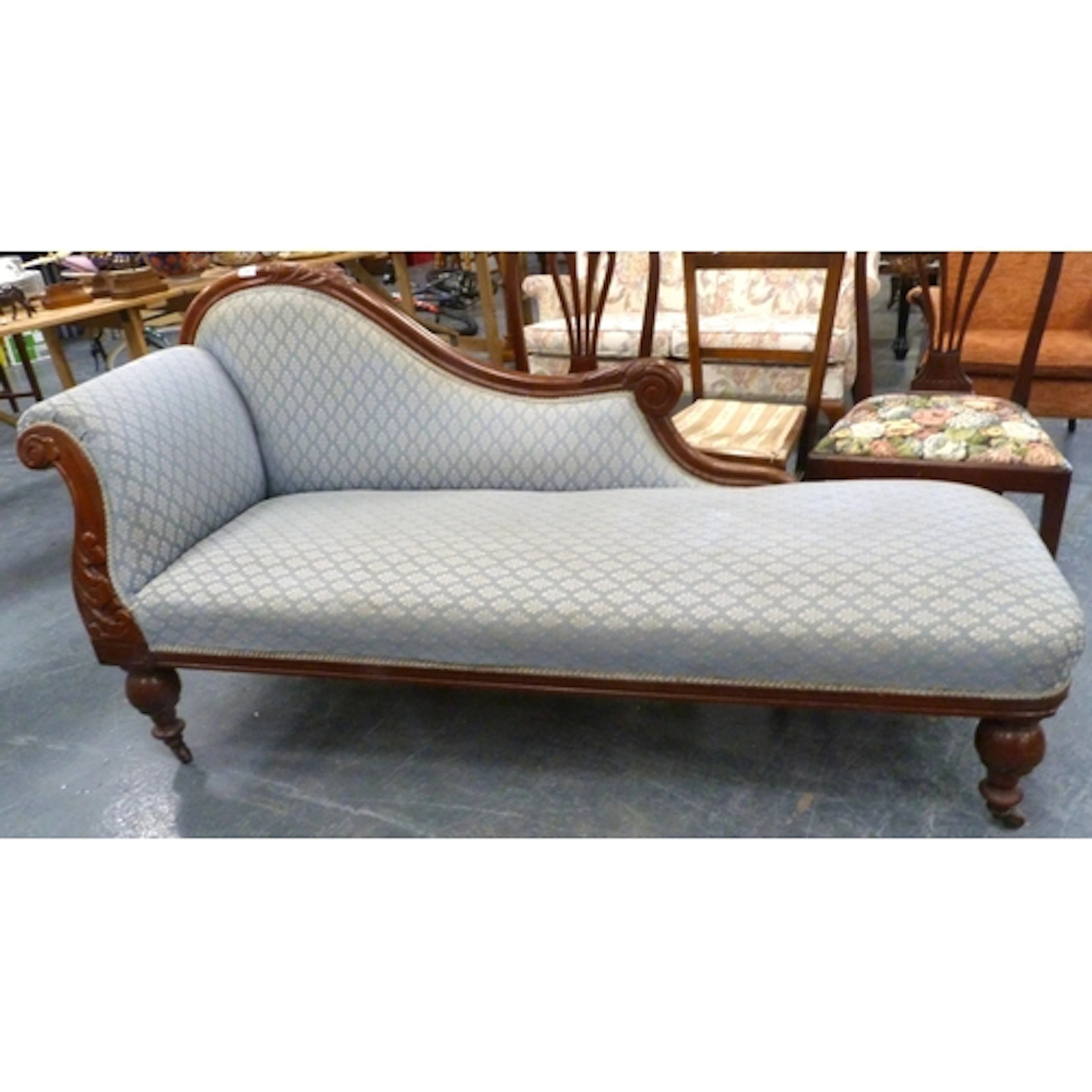 Victorian mahogany framed upholstered chaise longue.