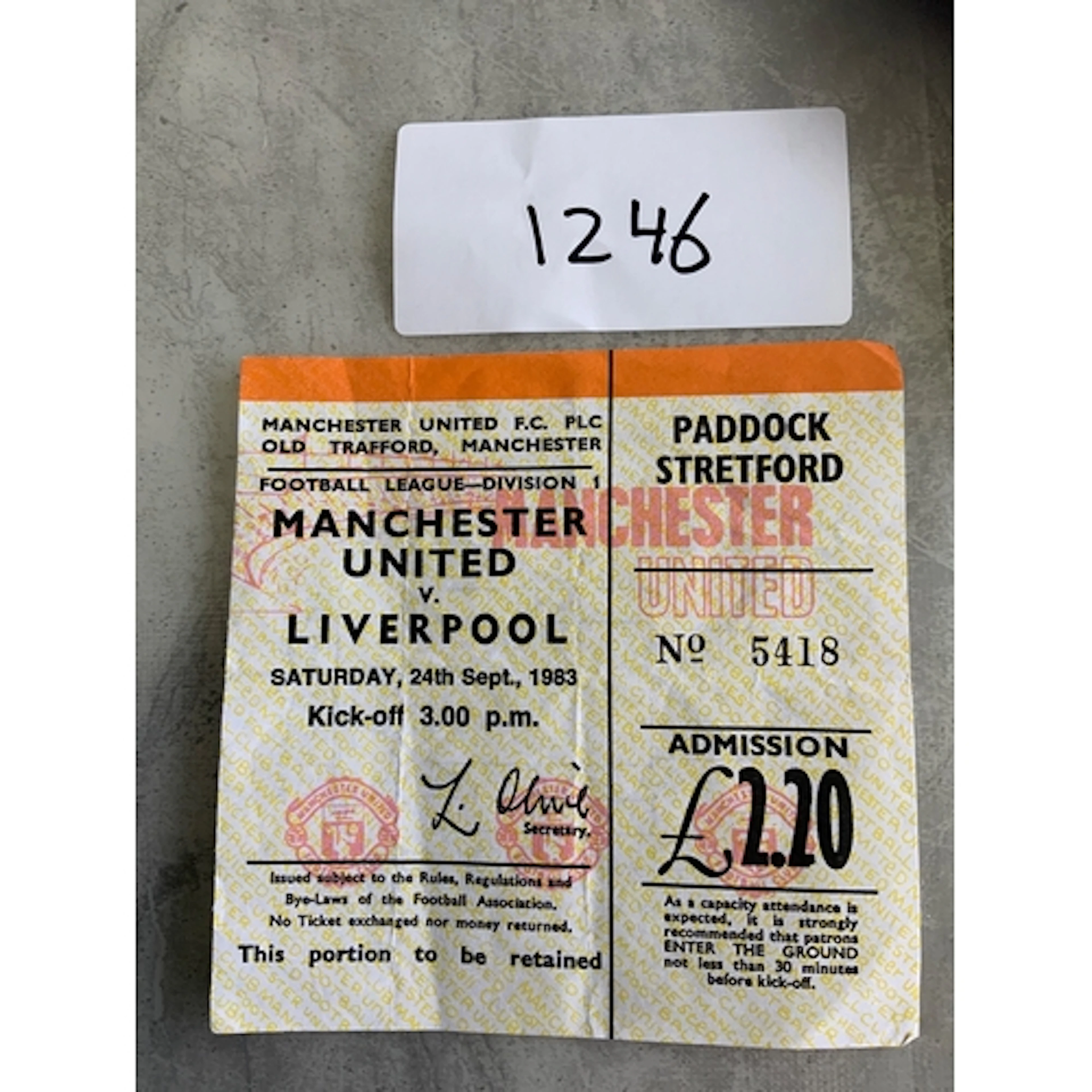 83/84 Manchester United v Liverpool Football Ticket: League ...