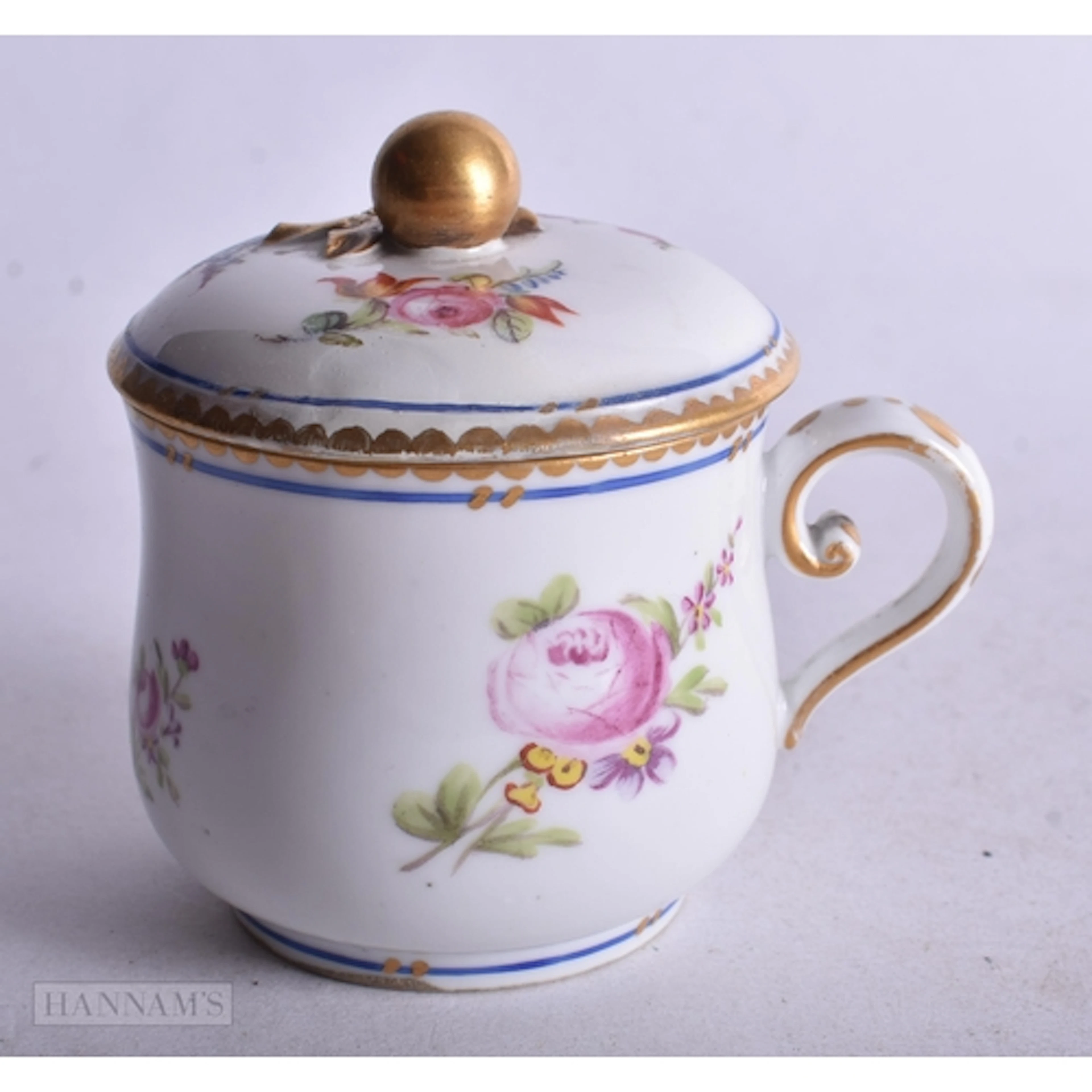 Sevres custard cup and cover painted with floral sprigs unde...