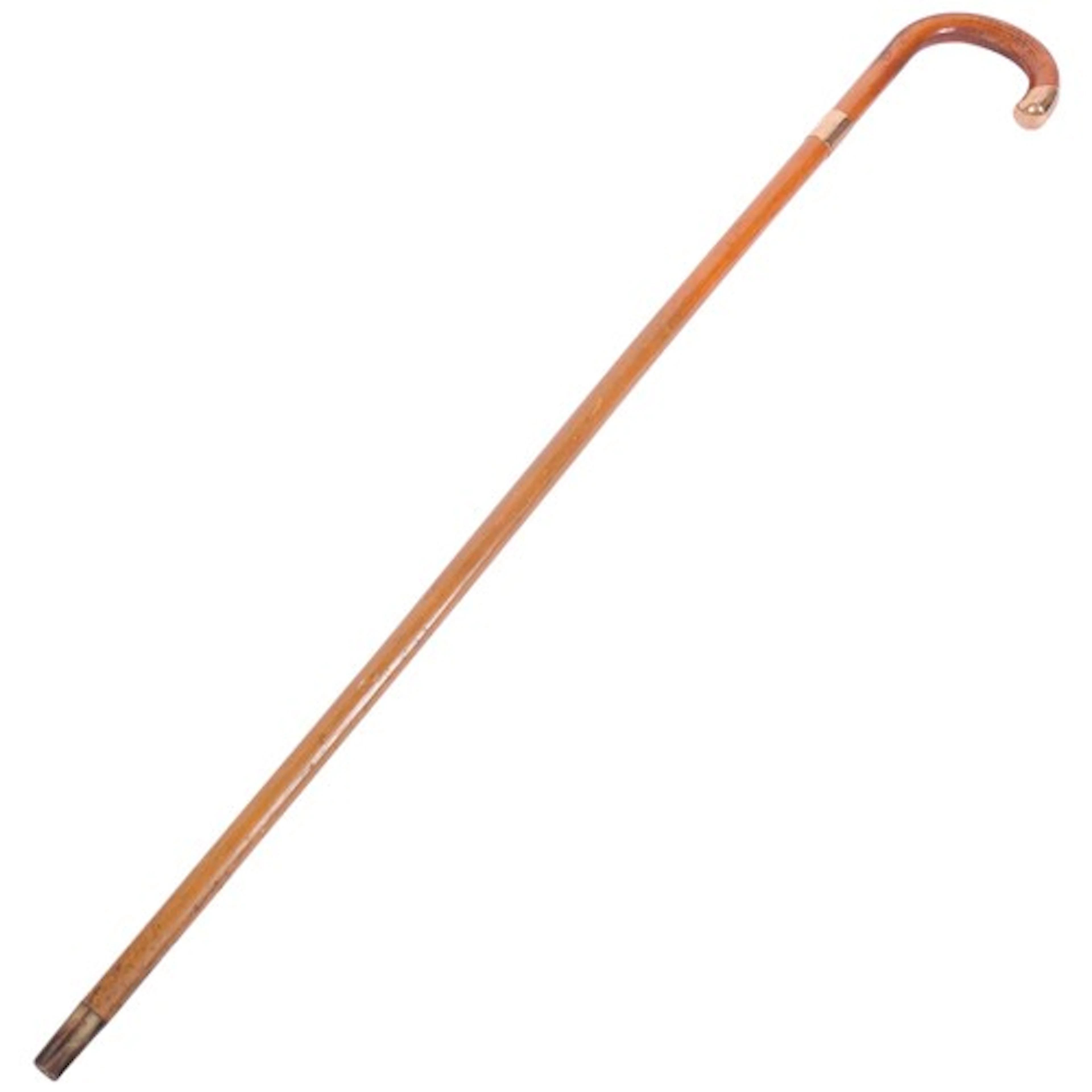 An antique Mallaca walking stick with a 9ct gold collar engr...