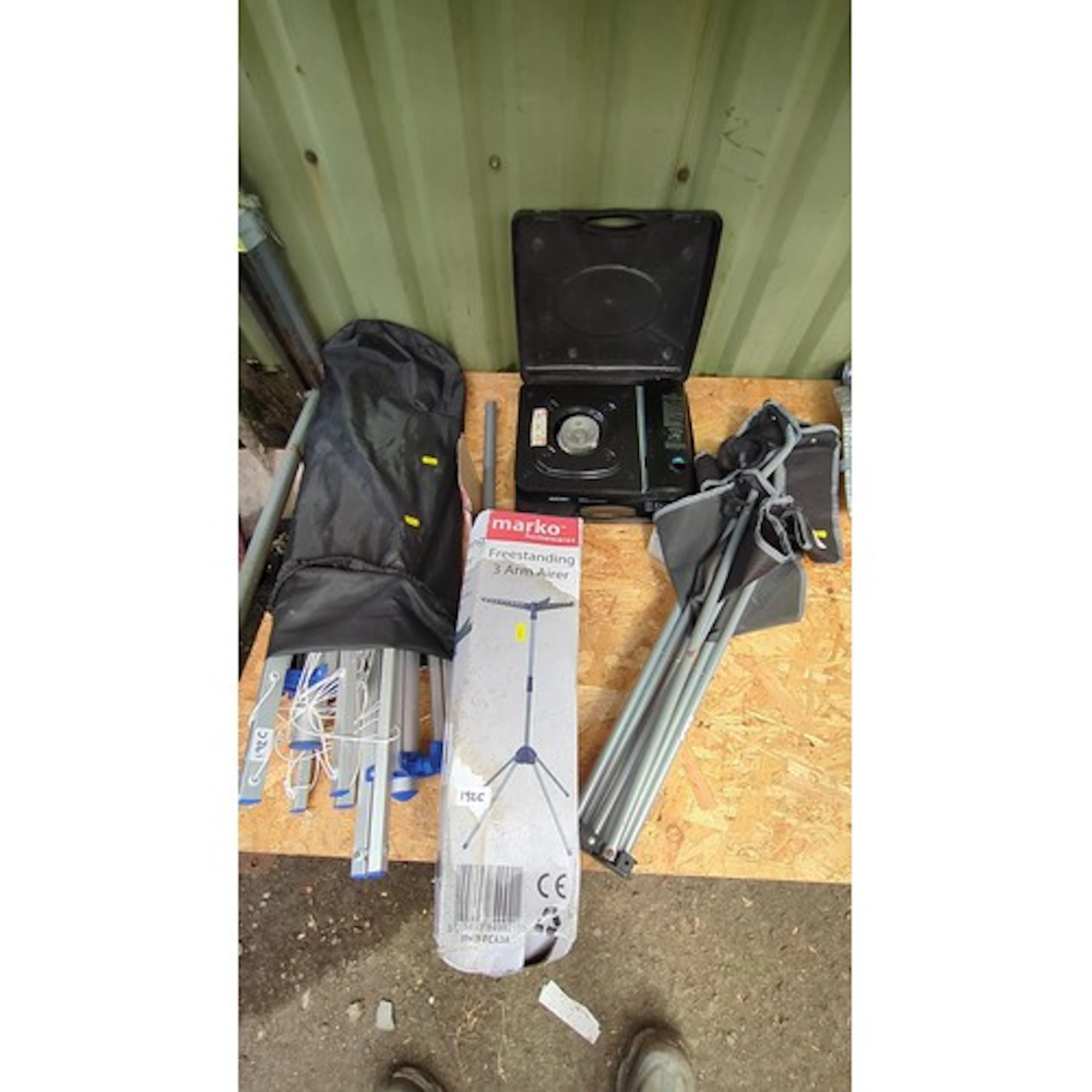 A group of domestic and camping equipment comprising a Marko...