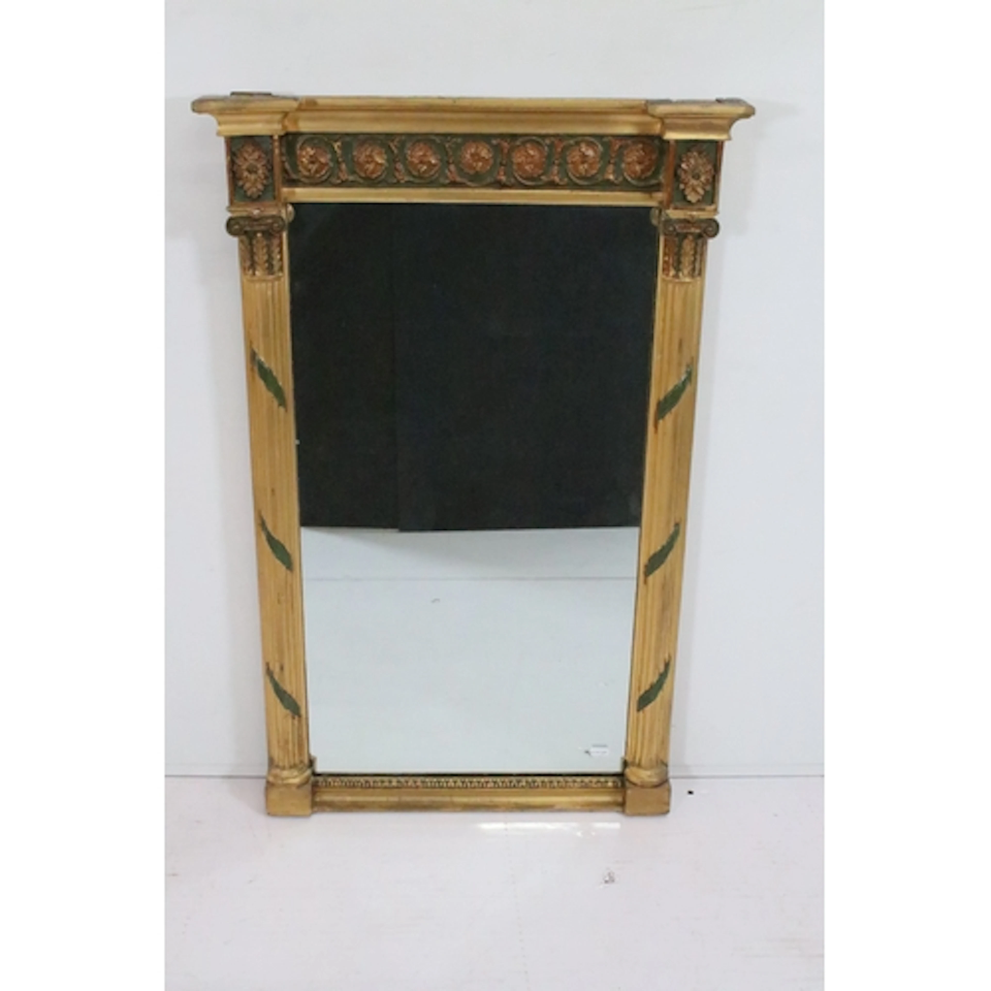 19th century Regency type overmantel mirror, having rose fri...