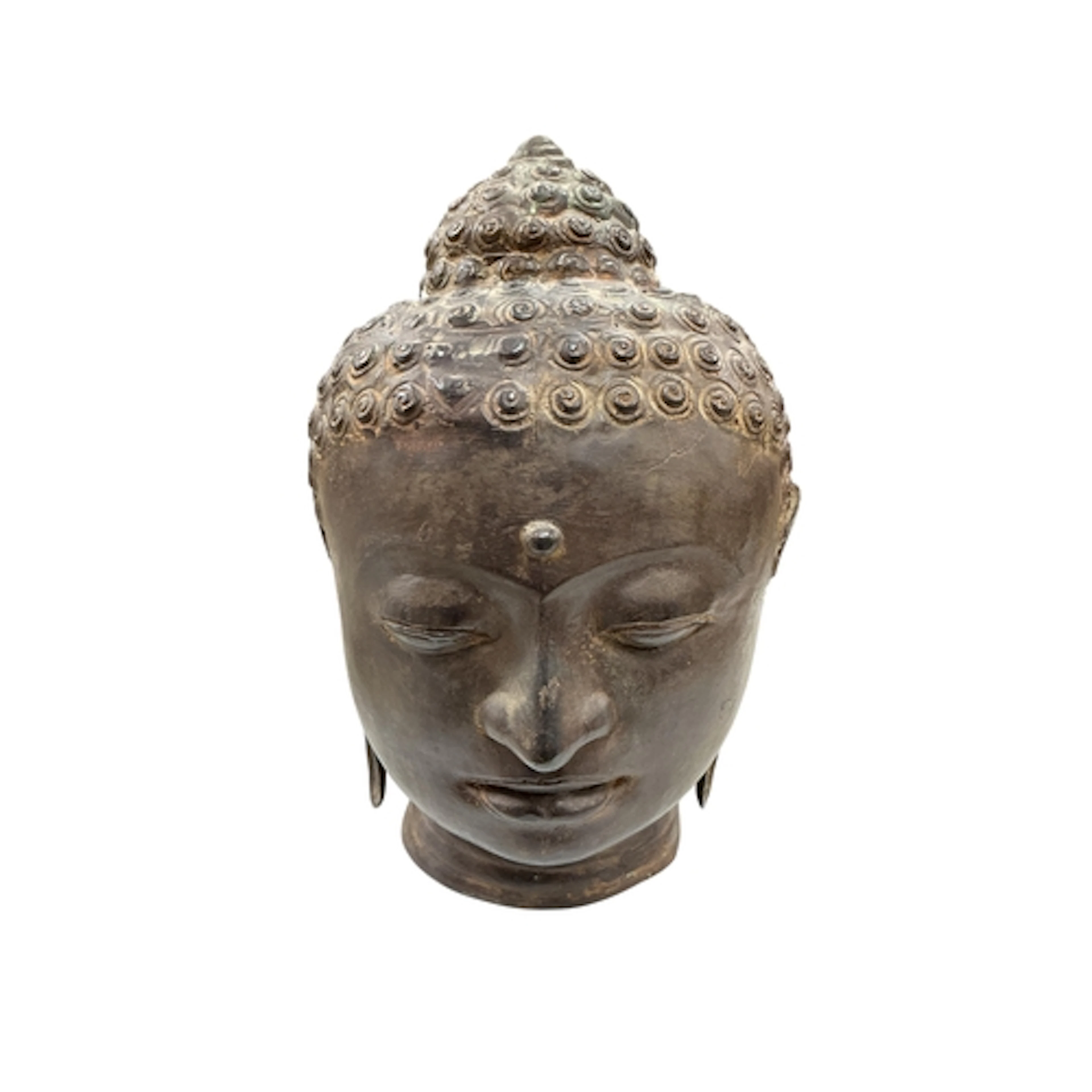 A 20th century bronze head of Buddha, height approx 30cm....