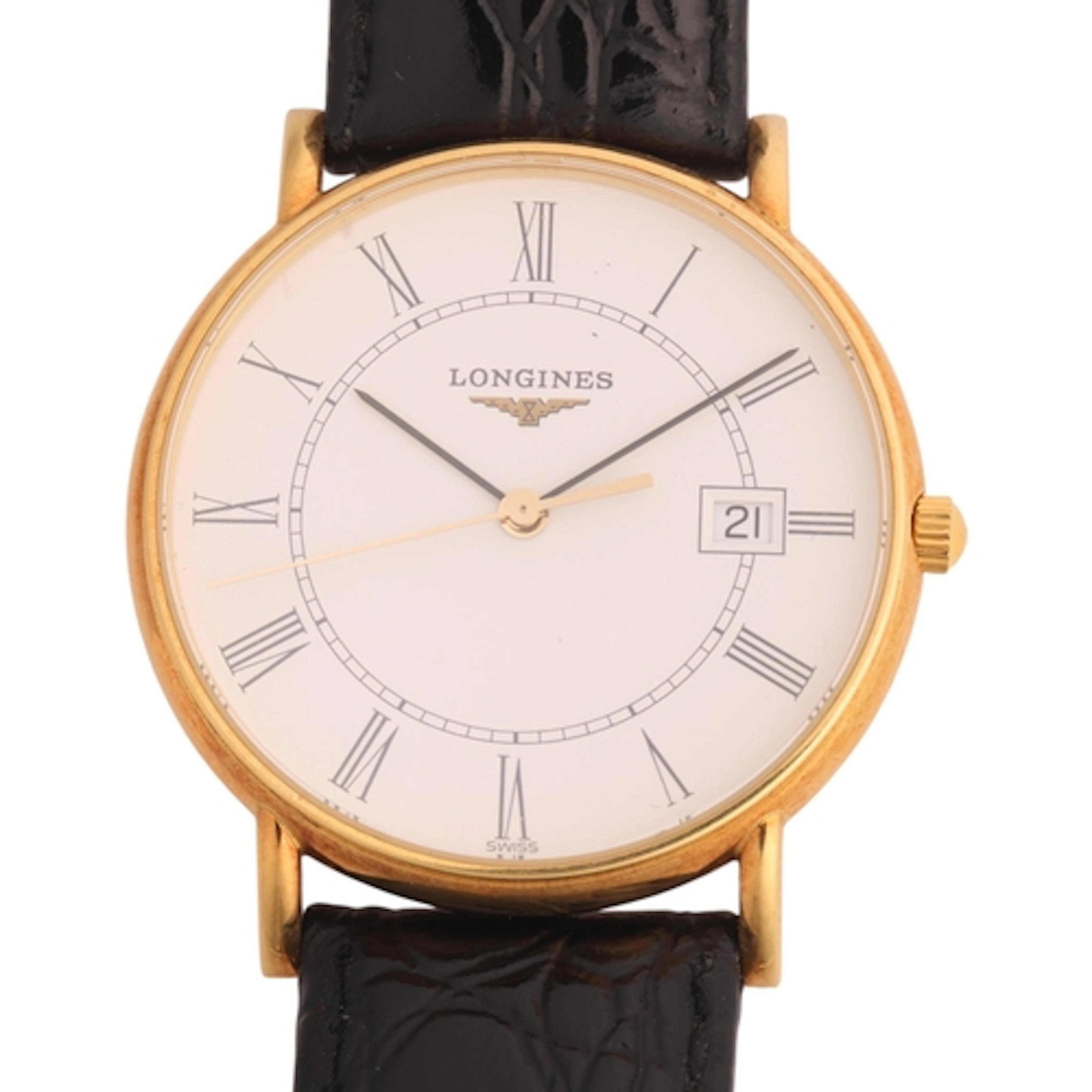 LONGINES - a Vintage 18ct gold Presence quartz calendar wris...