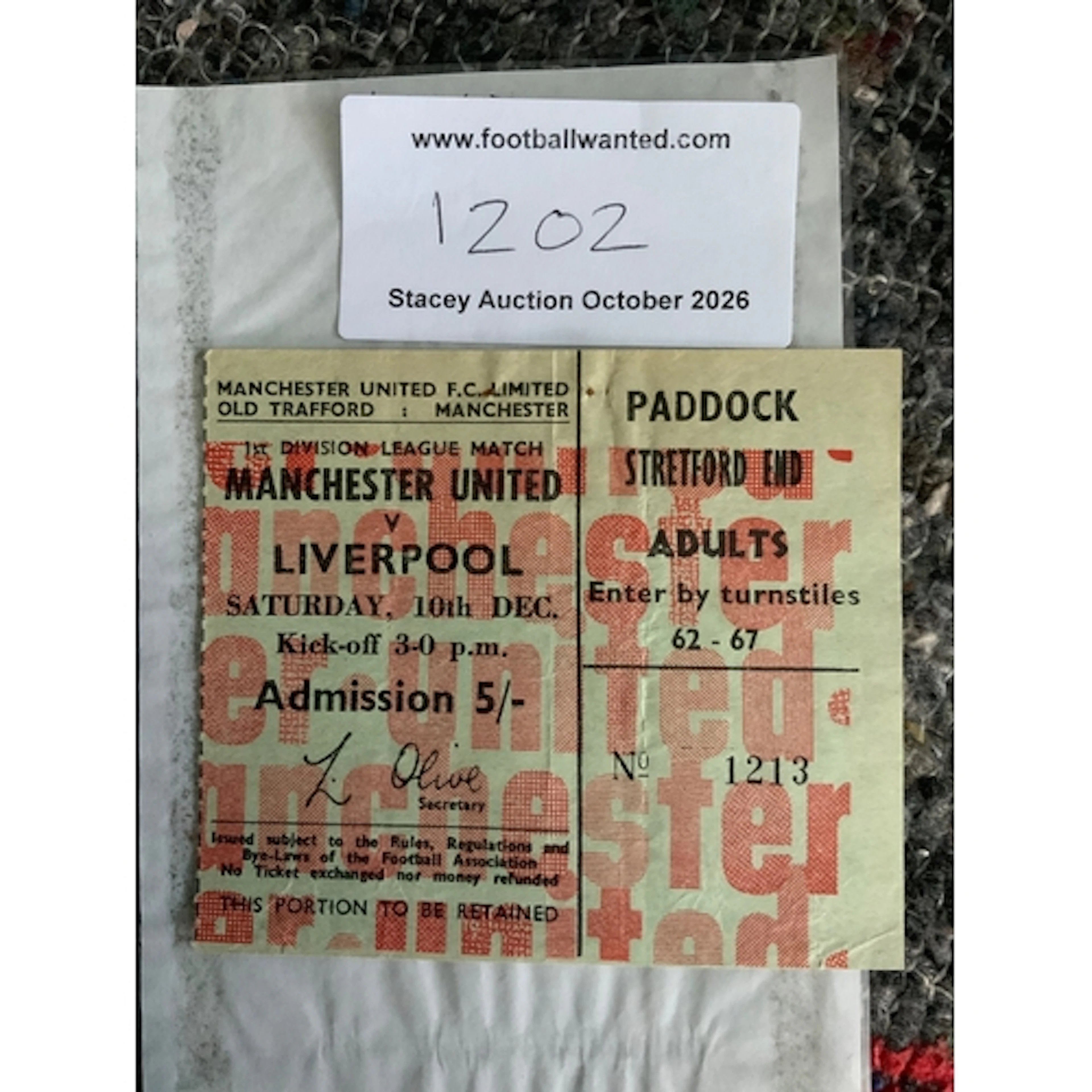 1966/67 Manchester United v Liverpool Football Ticket: Good ...