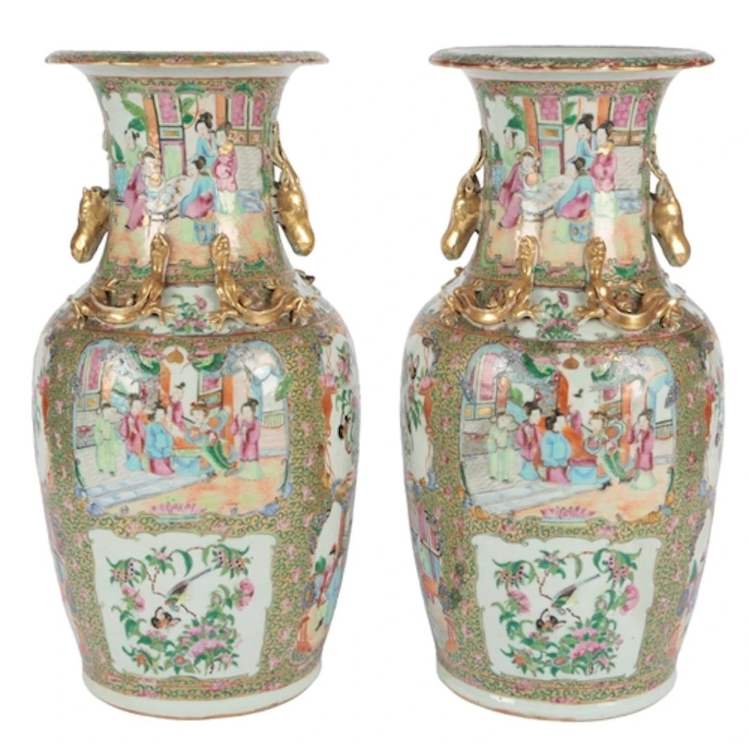A pair of Chinese famille rose vases, mid 19th century, typi...