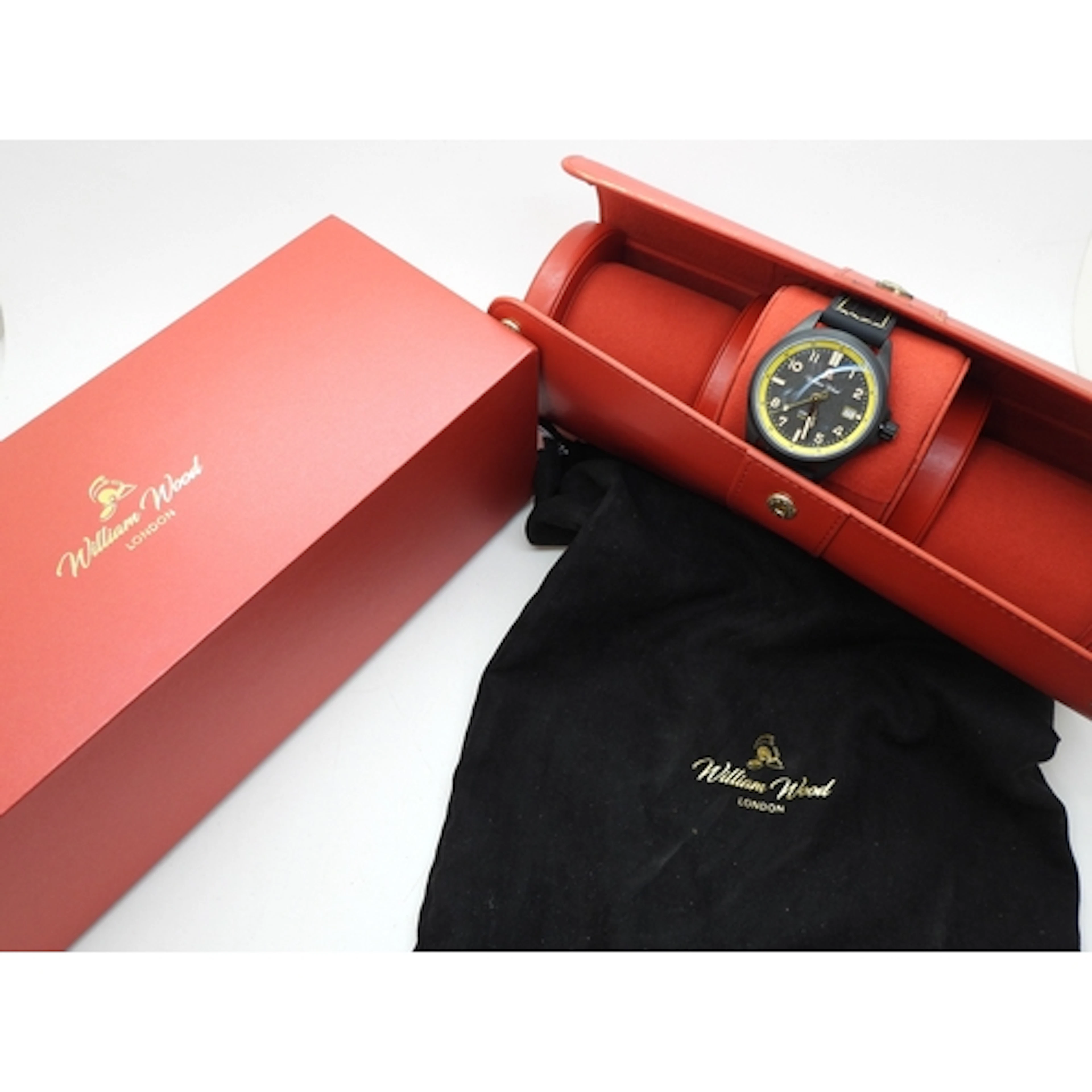 A William Wood London Automatic watch with black dial and ye...