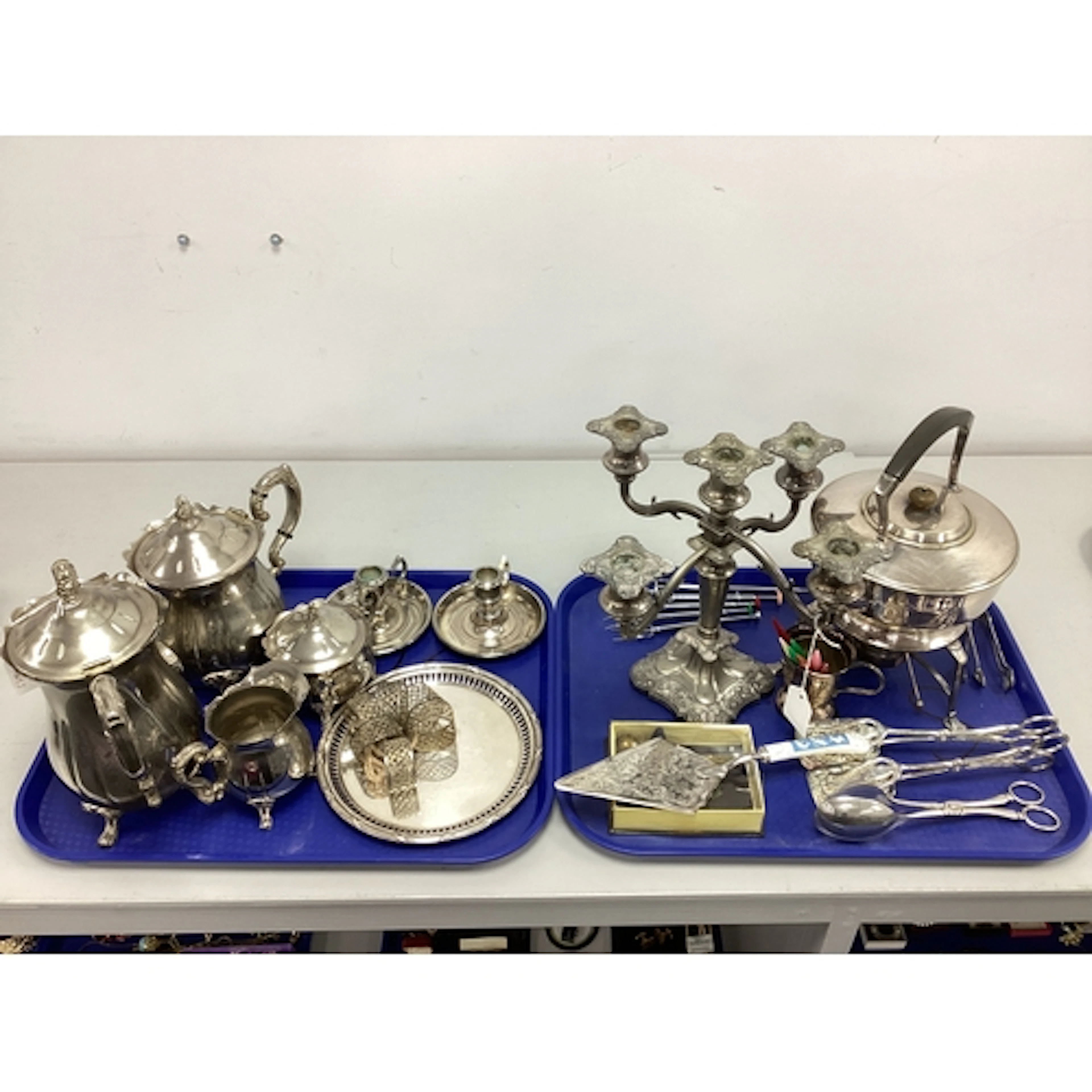 Assorted Plated Ware, including tea kettle on burner stand (...
