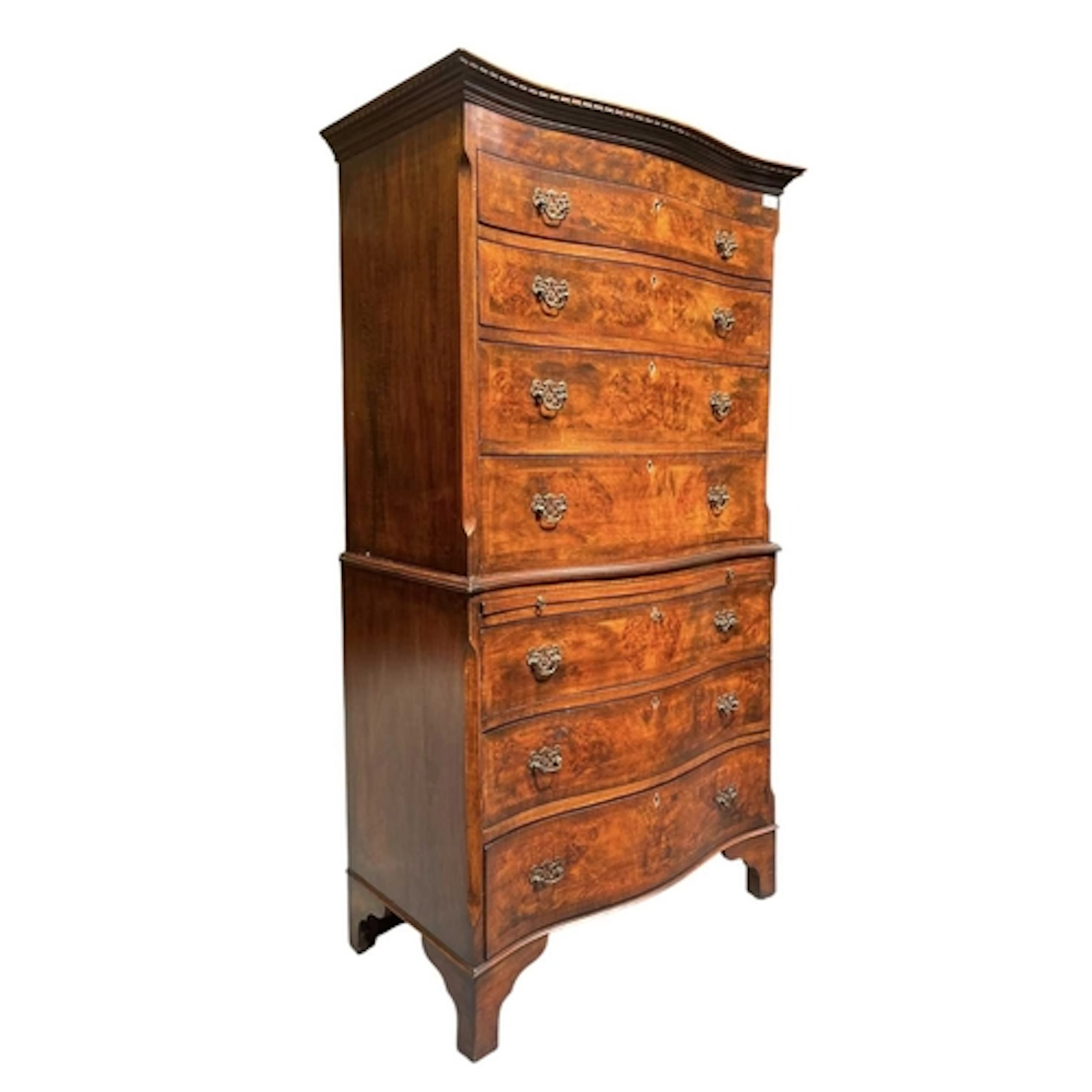 A Queen Anne Revival walnut & mahogany tallboy chest on ...