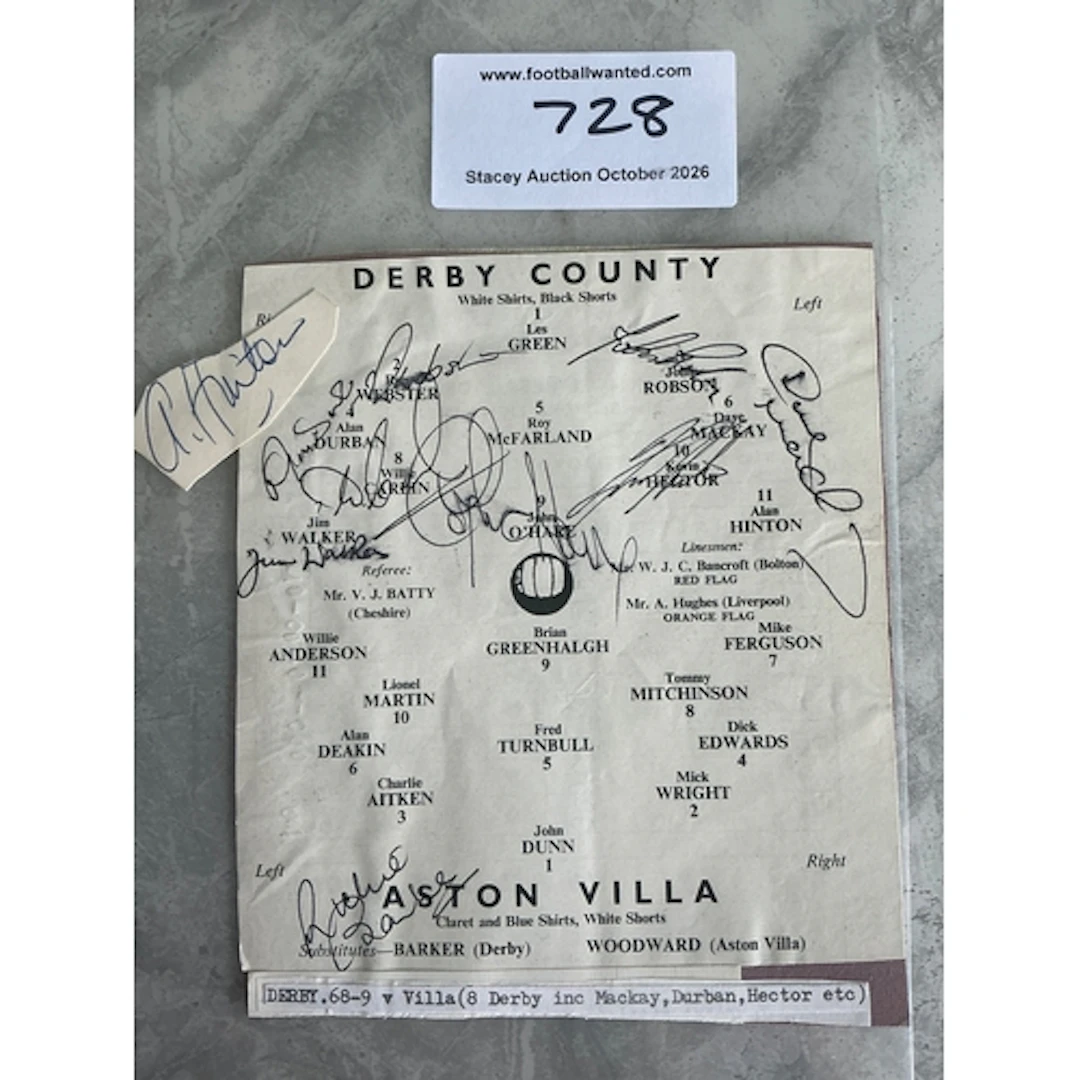 68/69 Derby County Signed Team Page: Cut out from programme ...