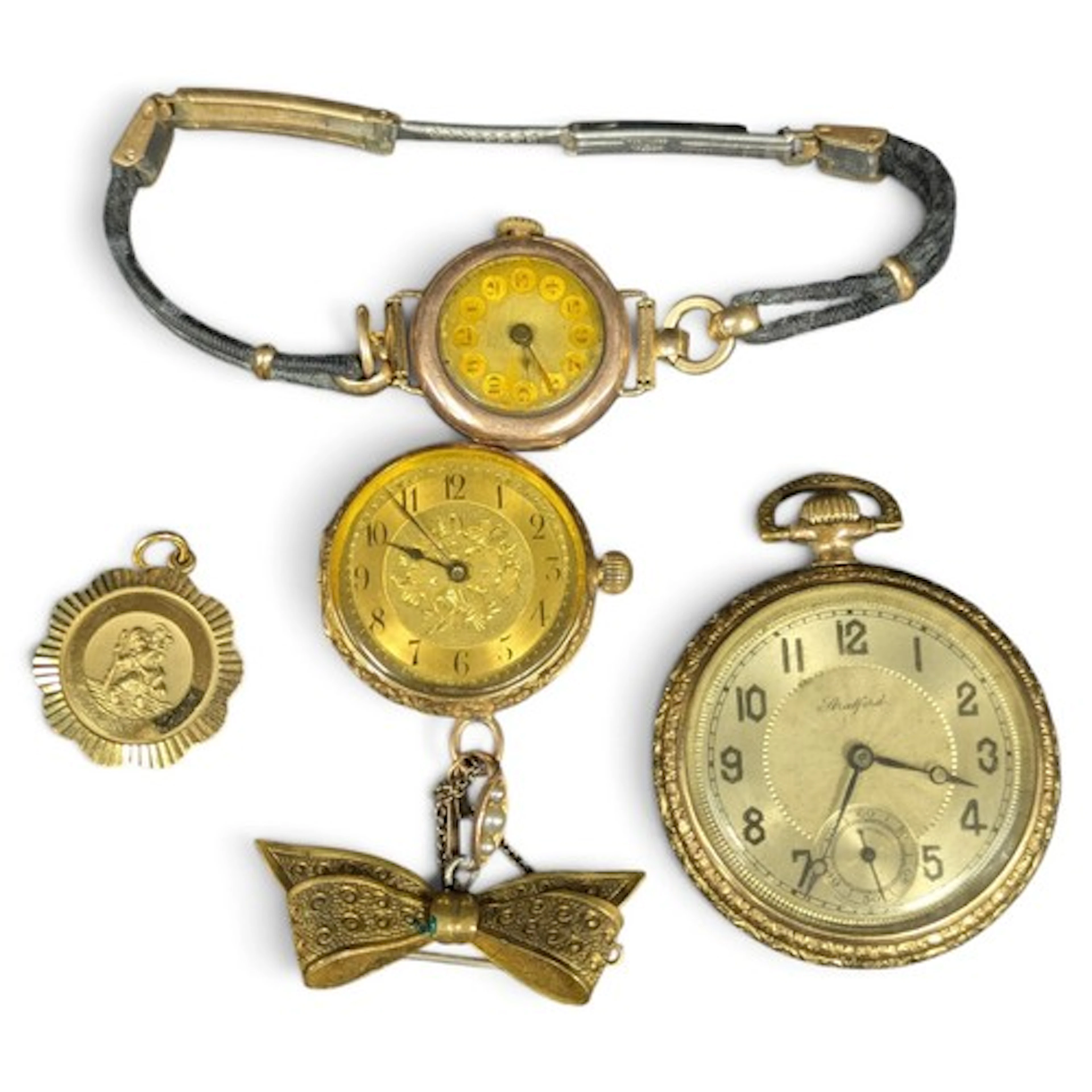 A 14ct gold continental fob watch, the gold dial with Arabic...