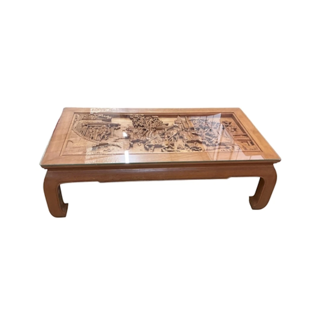 A Chinese carved coffee table, width 127cm, depth 66cm, heig...