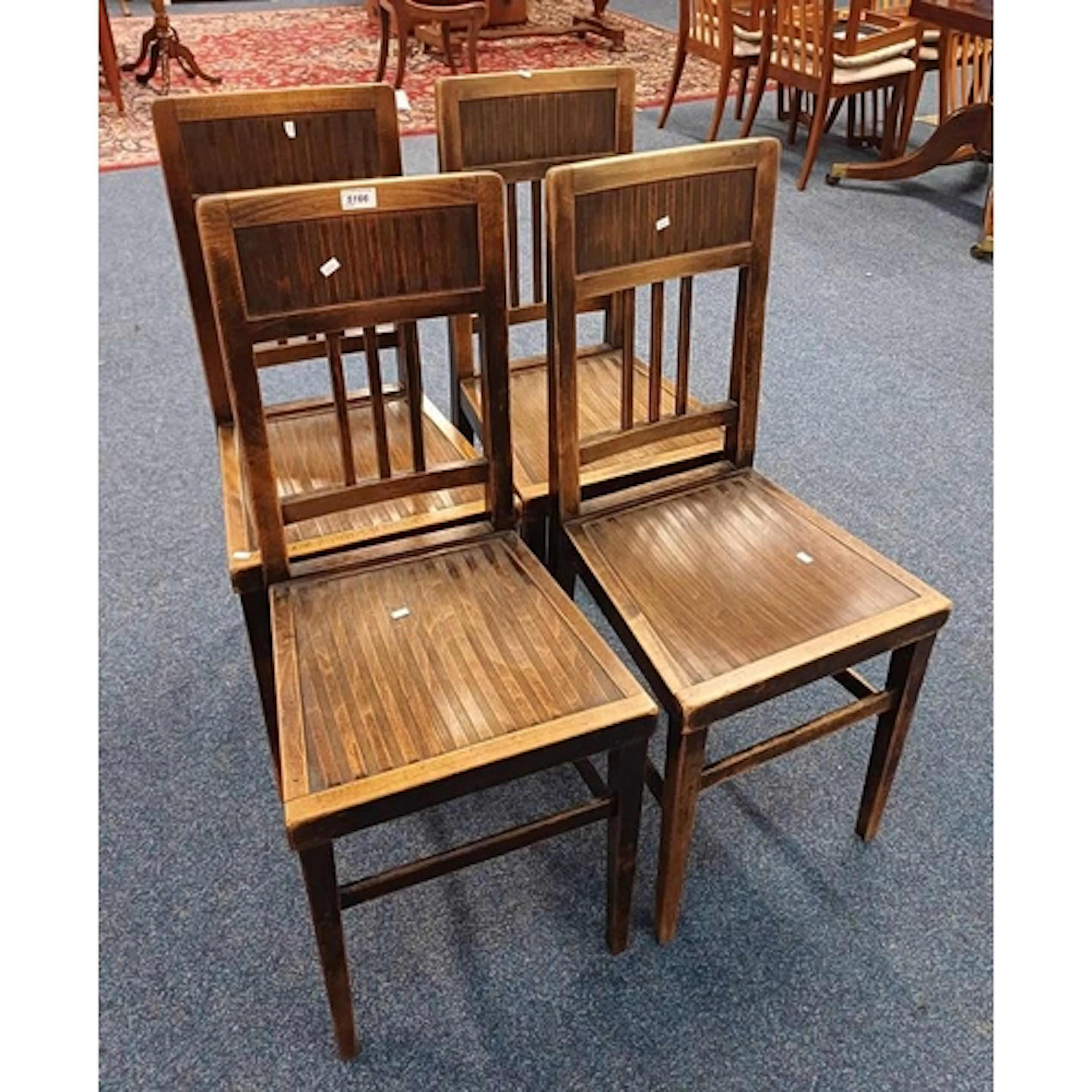 SET OF 4 EARLY/MID 20TH CENTURY BEECH DINING CHAIRS ON SQUAR...