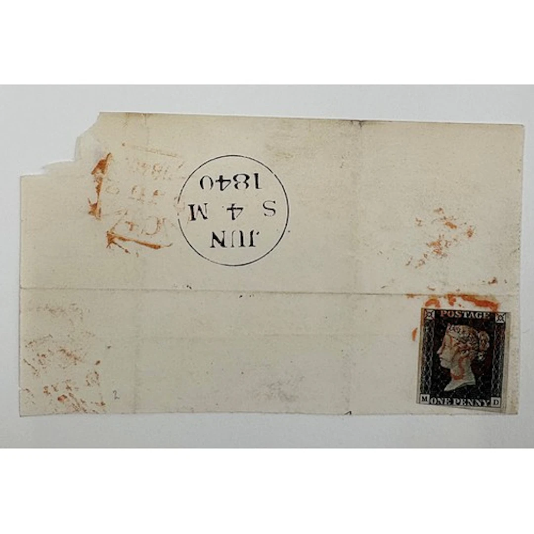 1d black on part entire dated 04-06-1840 tied by a red Malte...