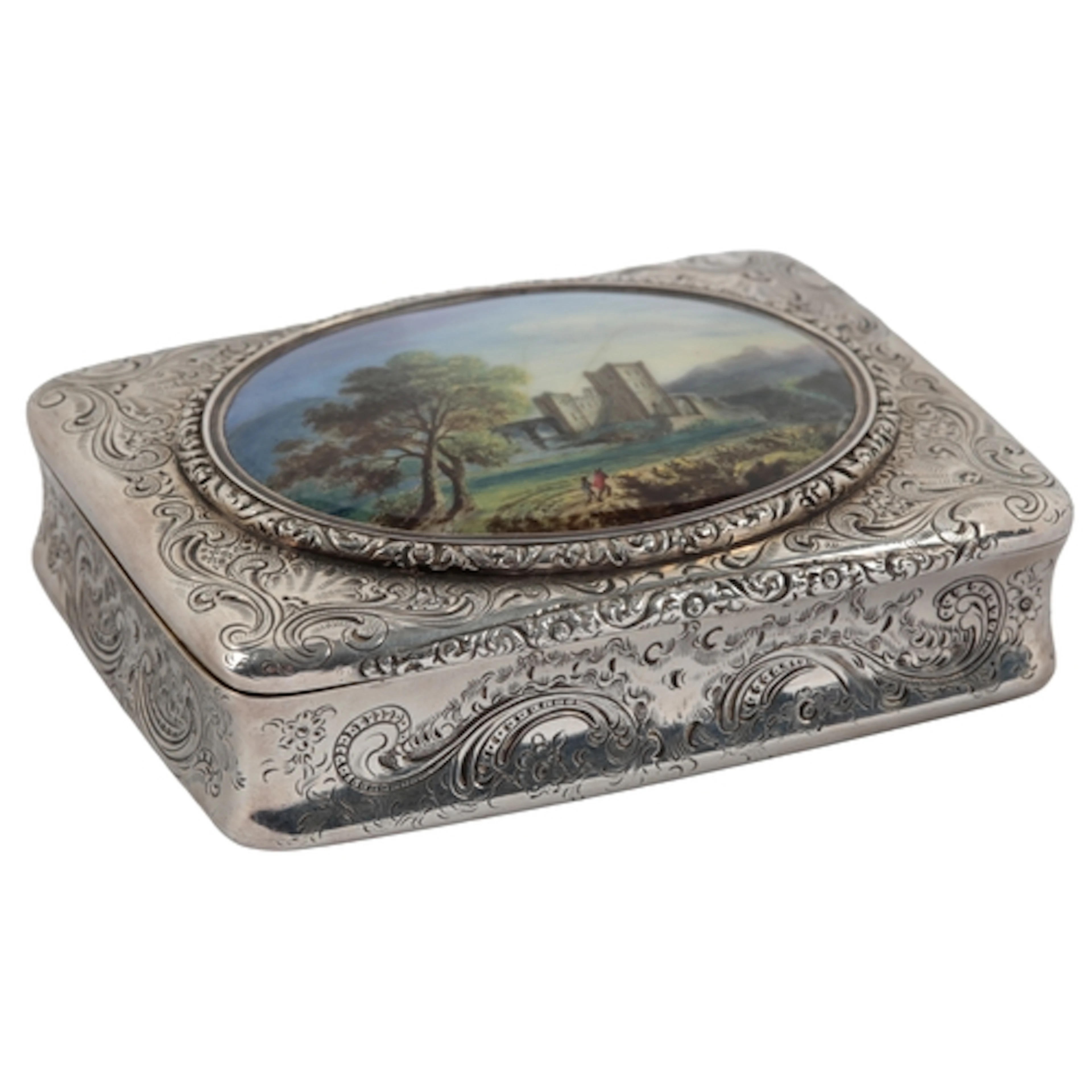 An early Victorian engraved silver and enamel snuff box, by ...