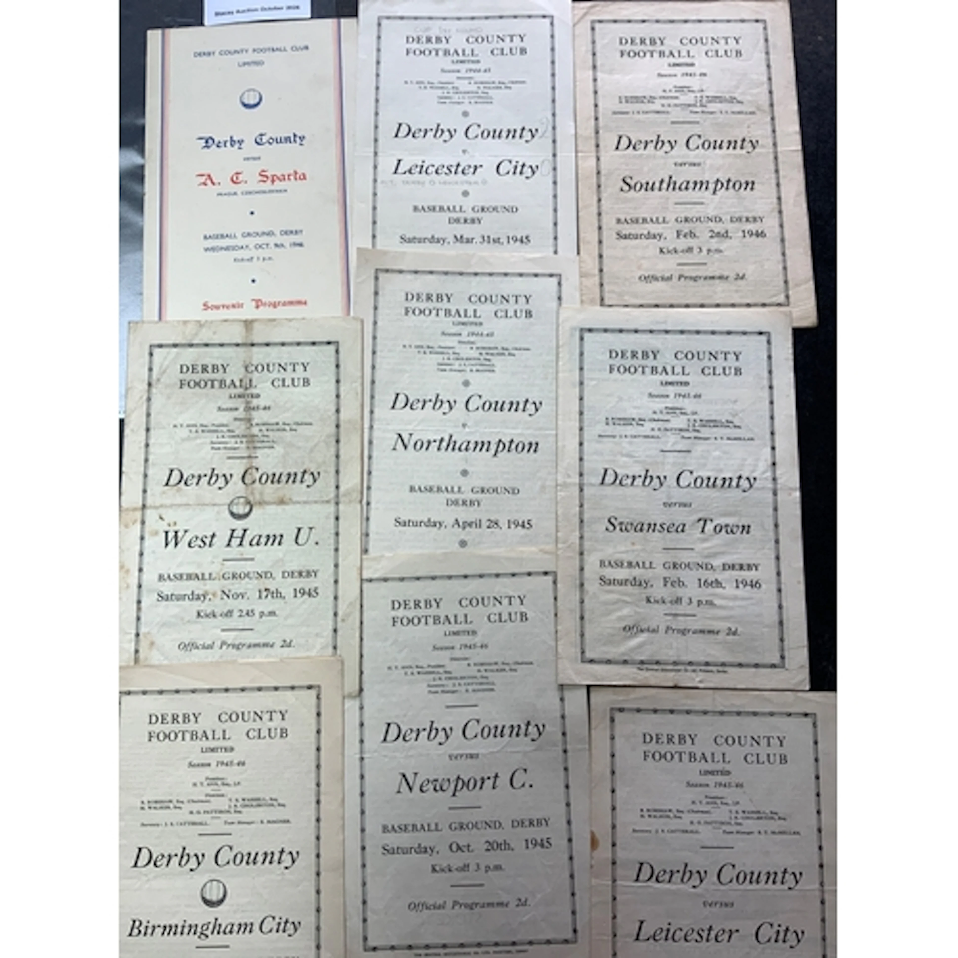 1940s Deby County Home Football Programmes: 44/45 x 2, 45/46...