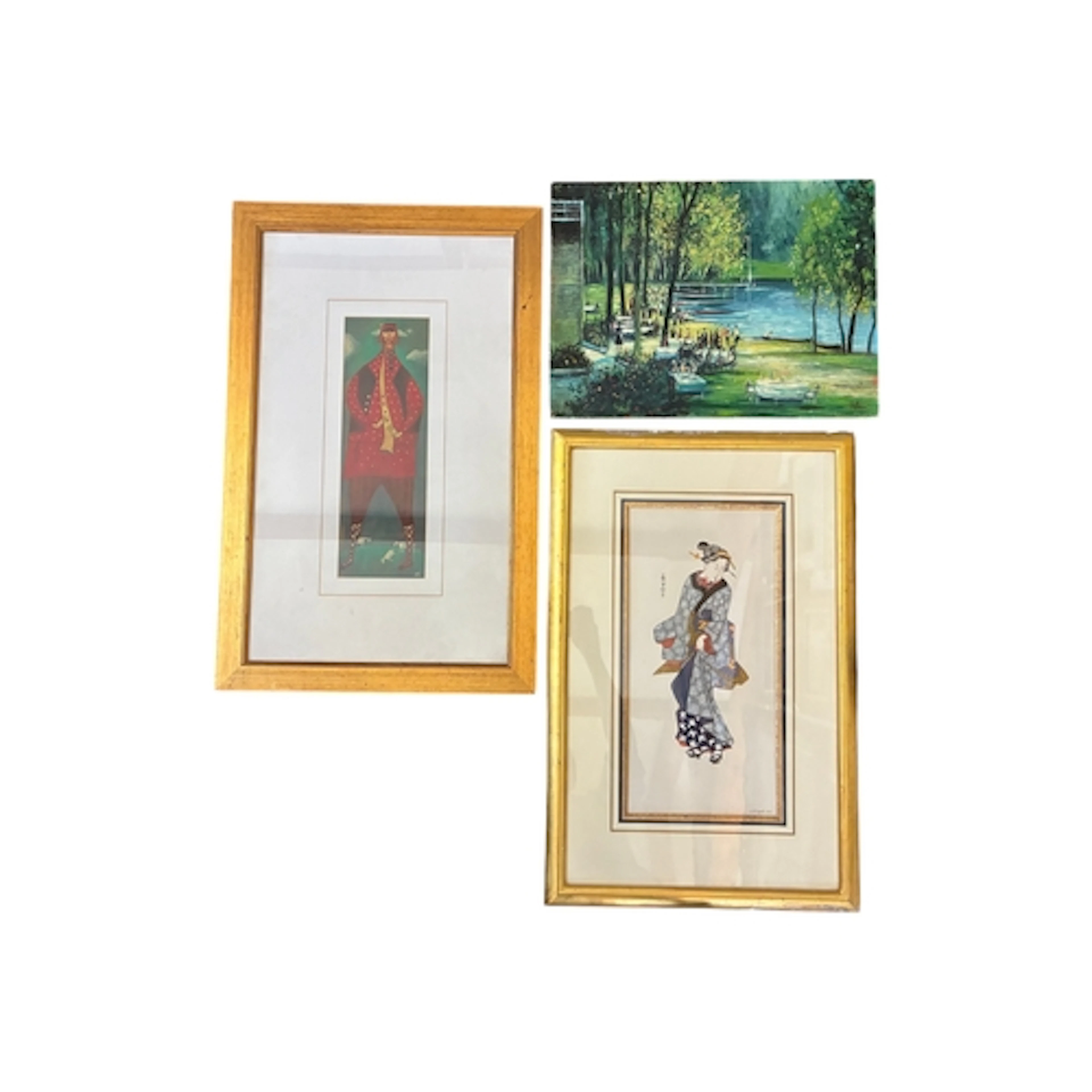 Three paintings: J.D. Taylor - Full-length geisha caricature...
